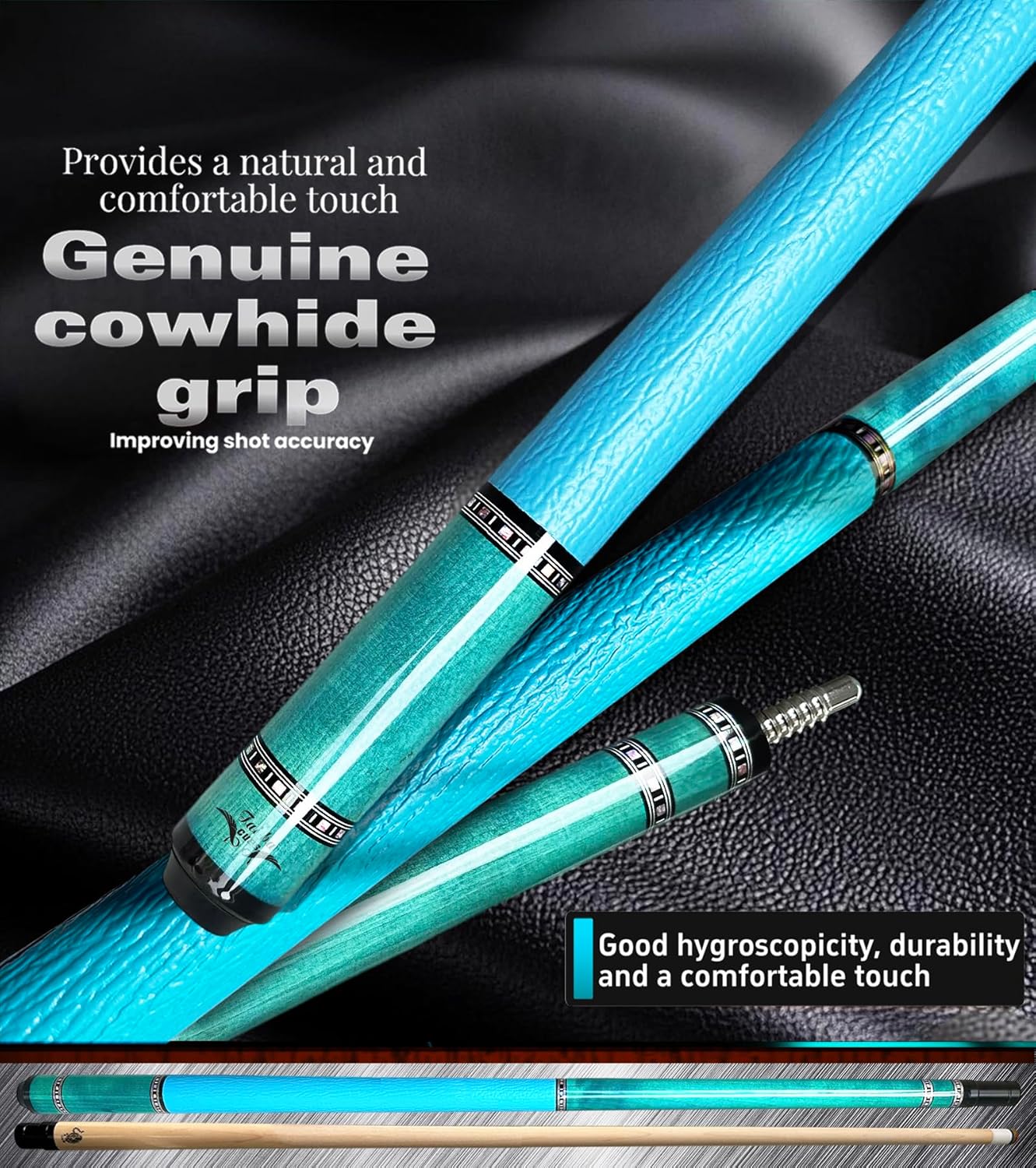 Tai ba cues 2-Piece Pool cue Stick with Case, Genuine Leather Grip, 13mm Tip, 58", 3/8 * 8 Pin Joint, Hardwood Canadian Maple Professional Billiard Cue Stick 19, 20, 21 Oz, Pink, Blue, Green, Orange