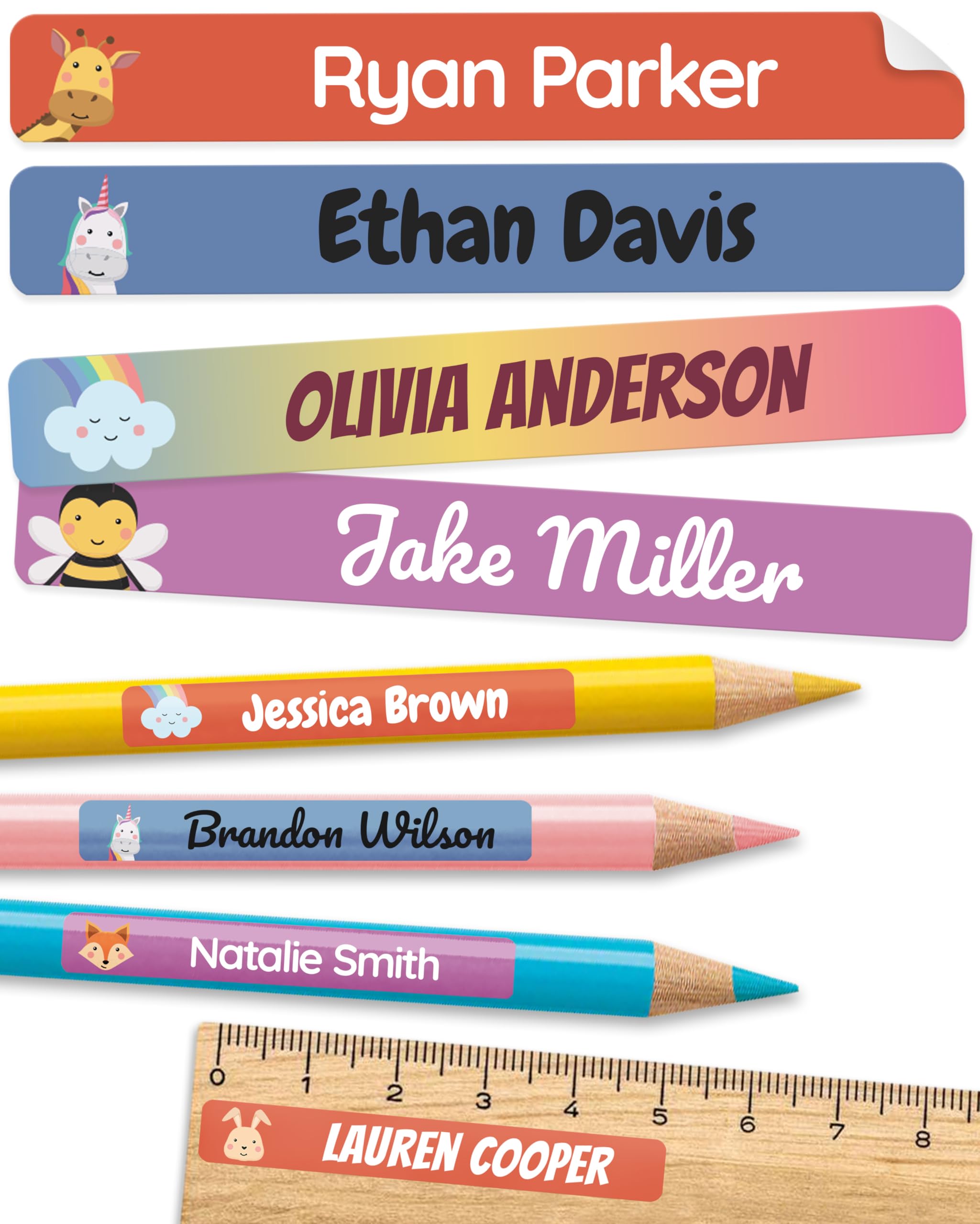 Personalized Kids Name Labels for Pencils Color Mix [75pcs] - Waterproof Name Stickers for School & Daycare - Pencil Custom Name Stickers - Children