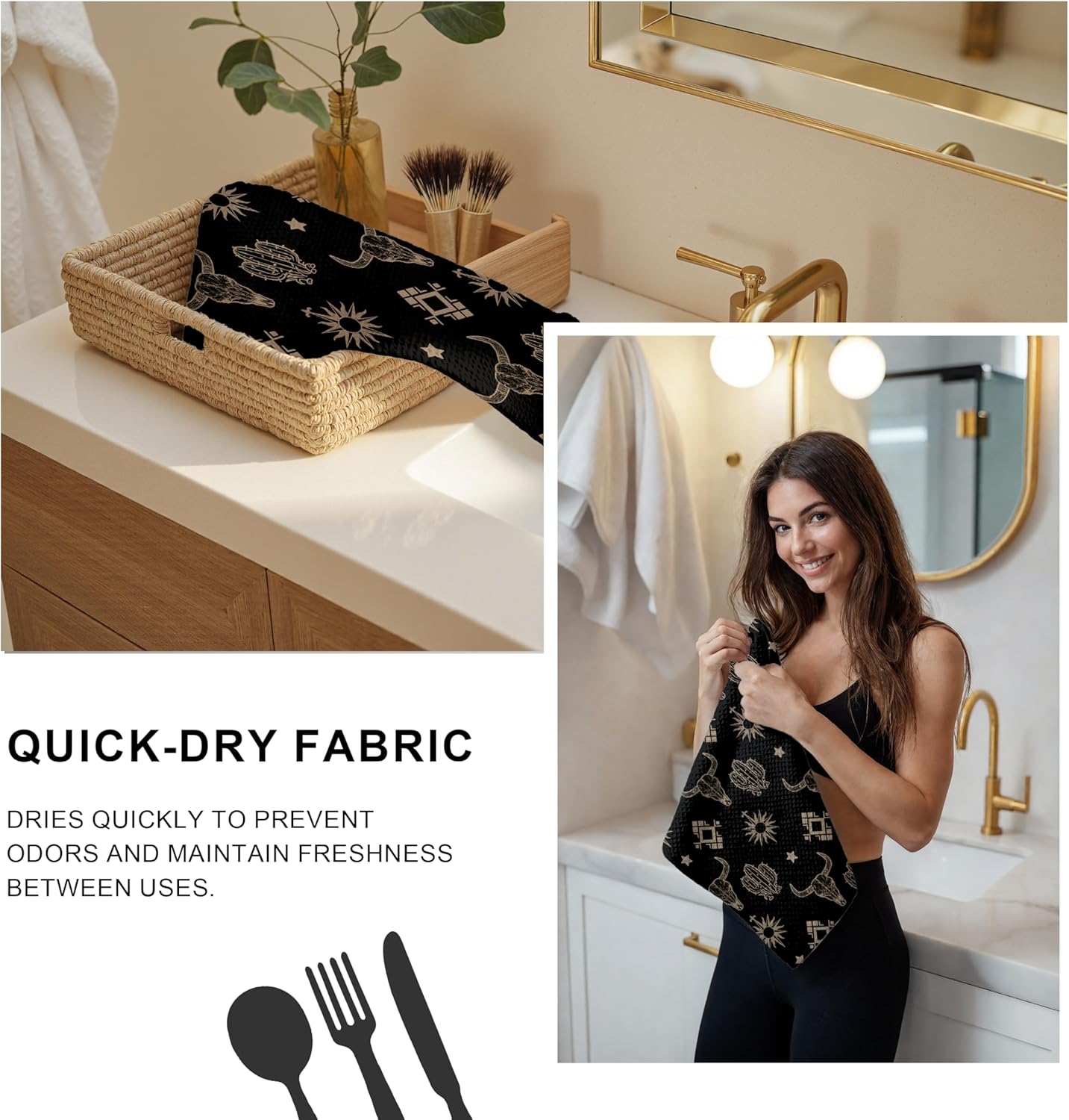 Western Aztec Kitchen Towels, Western Gifts for Women,Aztec Hand Towels,Boho Western Hand Towels for Bathroom, Boho Western Decor, Western Kitchen Bathroom Decor, 16x24 Inch - Image 3