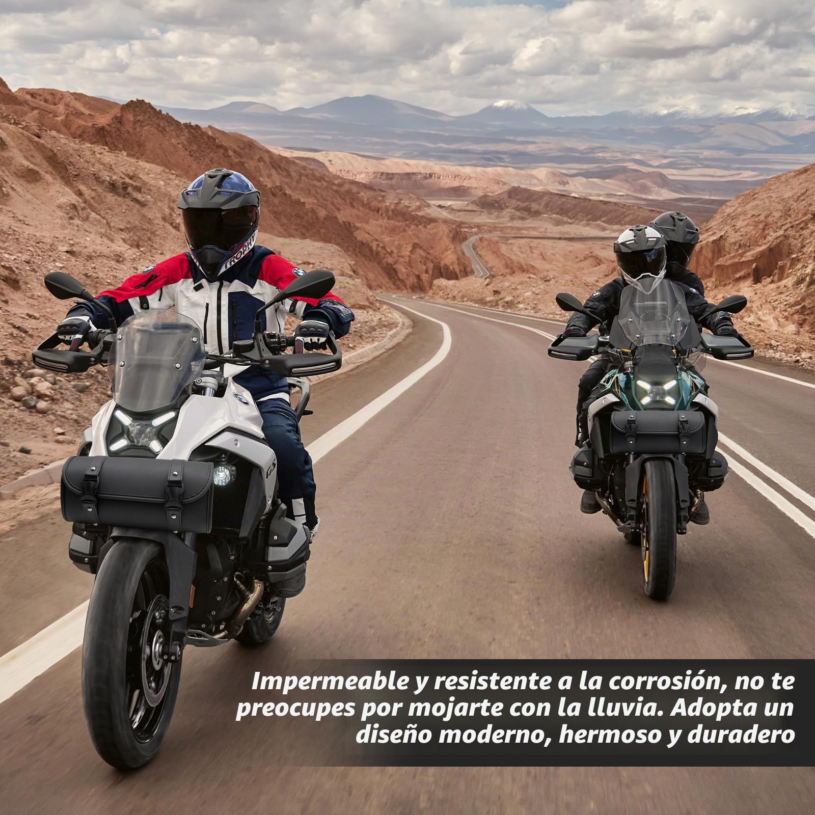 Bolsa de Herramientas para Motocicleta de Cuero PU - Bolsa de Sillín, con 2 Correas de Sujeción, Compatible con Manillar y Horquilla (para Harley, Yamaha, Honda, Kawasaki)