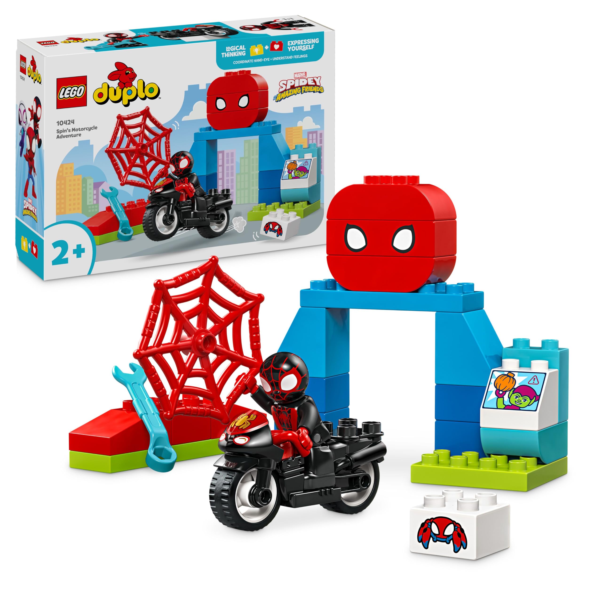 LEGO DUPLO Marvel Spin's Motorcycle Adventure - Toddler Learning Toy for 2+ Year Old Boys - incl. a Motorbike & a Figure - Spidey and His Amazing Friends Gift Idea - 10424