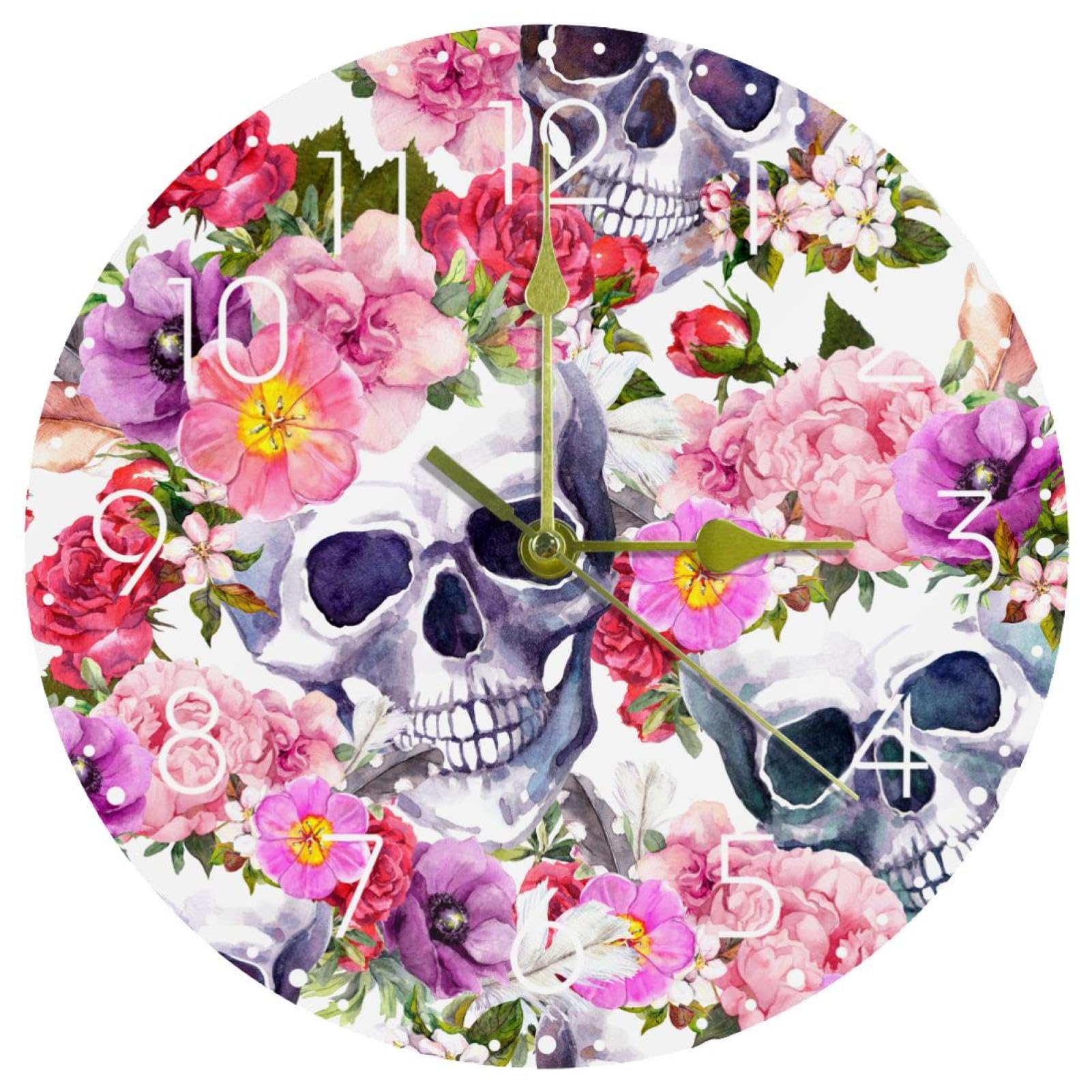 Horloge murale silencieuse tête de mort en acrylique à mouvement quartz pour salon