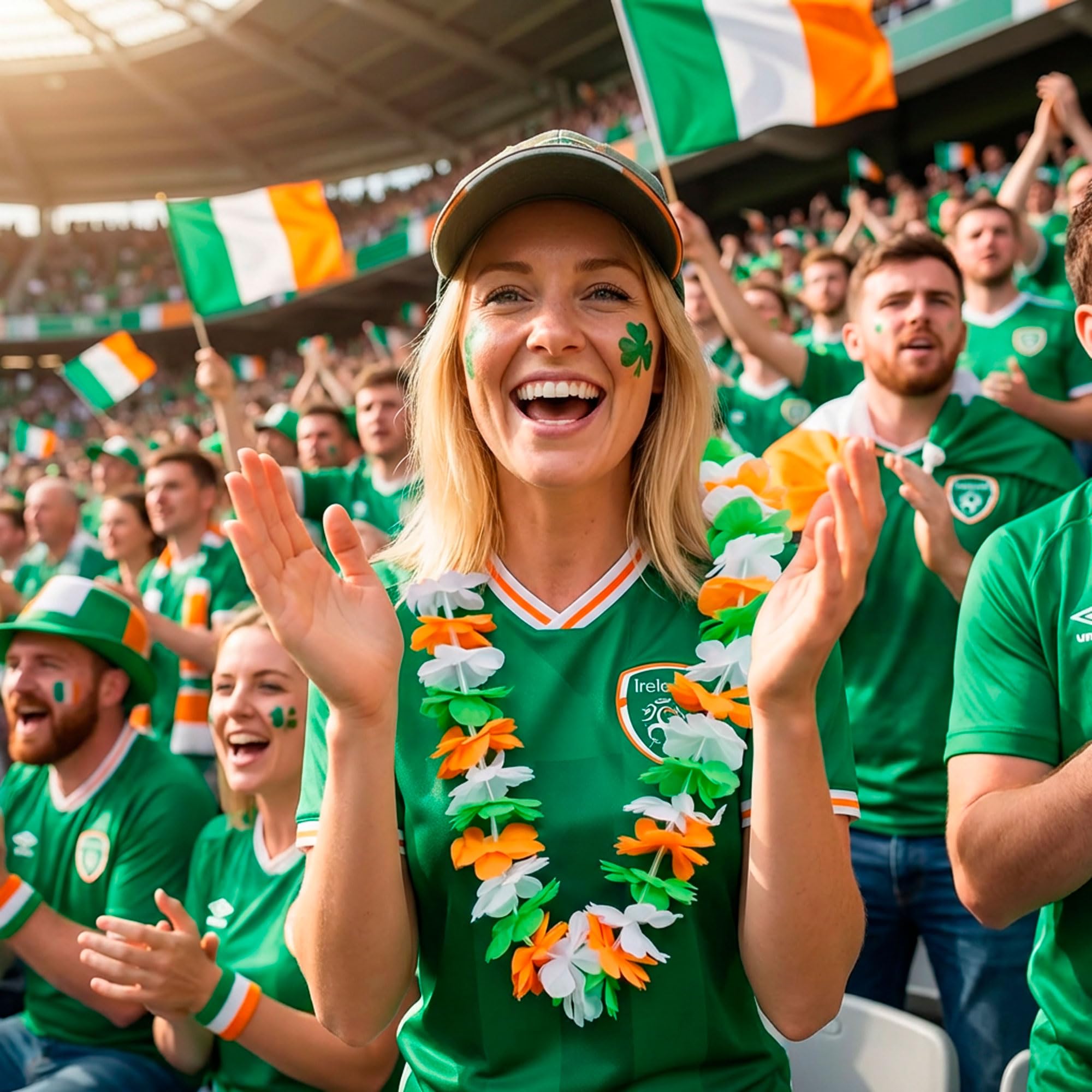 THE REPLICANT Pack de 10 Colliers Hawaïens Saint-Patrick – Fleurs en Tissu Vert Blanc Orange – Accessoire Déguisement Fête Irlandaise, Supporters Rugby Irlande, Soirée Pub & Carnaval – Taille Unique