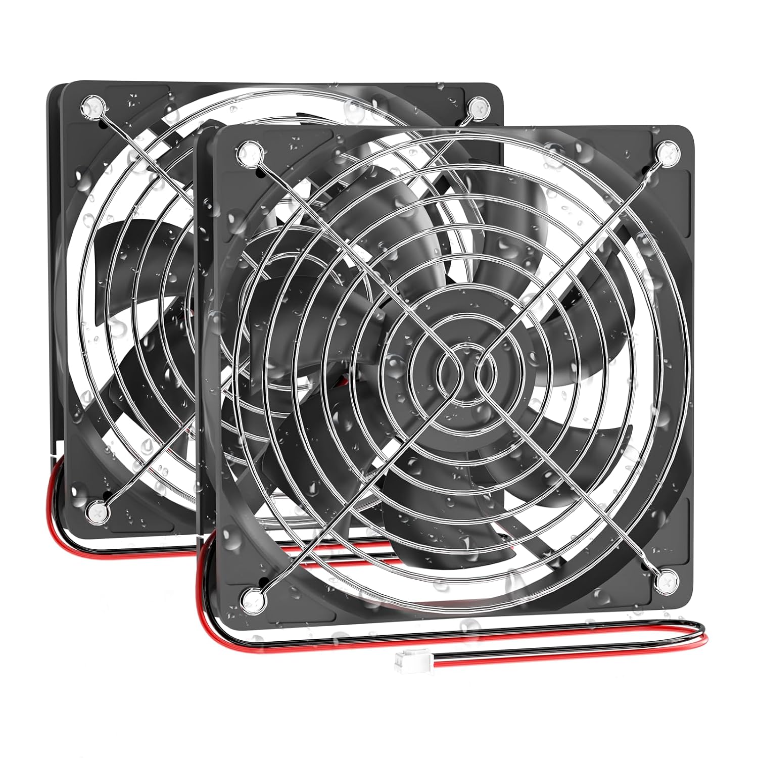 120mm x 25mm IP67 Waterproof Cooling Fan 12V DC, XH2.54 2Pin Connector, Dual Ball Bearing Brushless Axial Fan 2 Pack