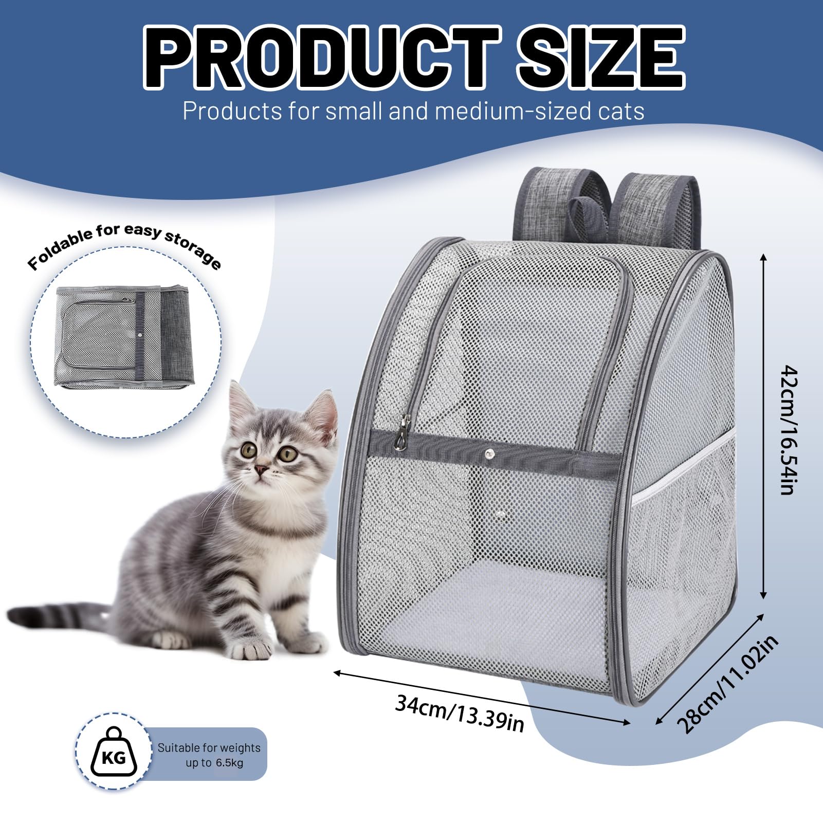 Breathable Pet Backpack Carrier - Lightweight, Foldable & Escape-Proof Design for Small Dogs & Cats, Air Travel Approved, Durable & Comfortable for Hiking, Travel, and Daily Use