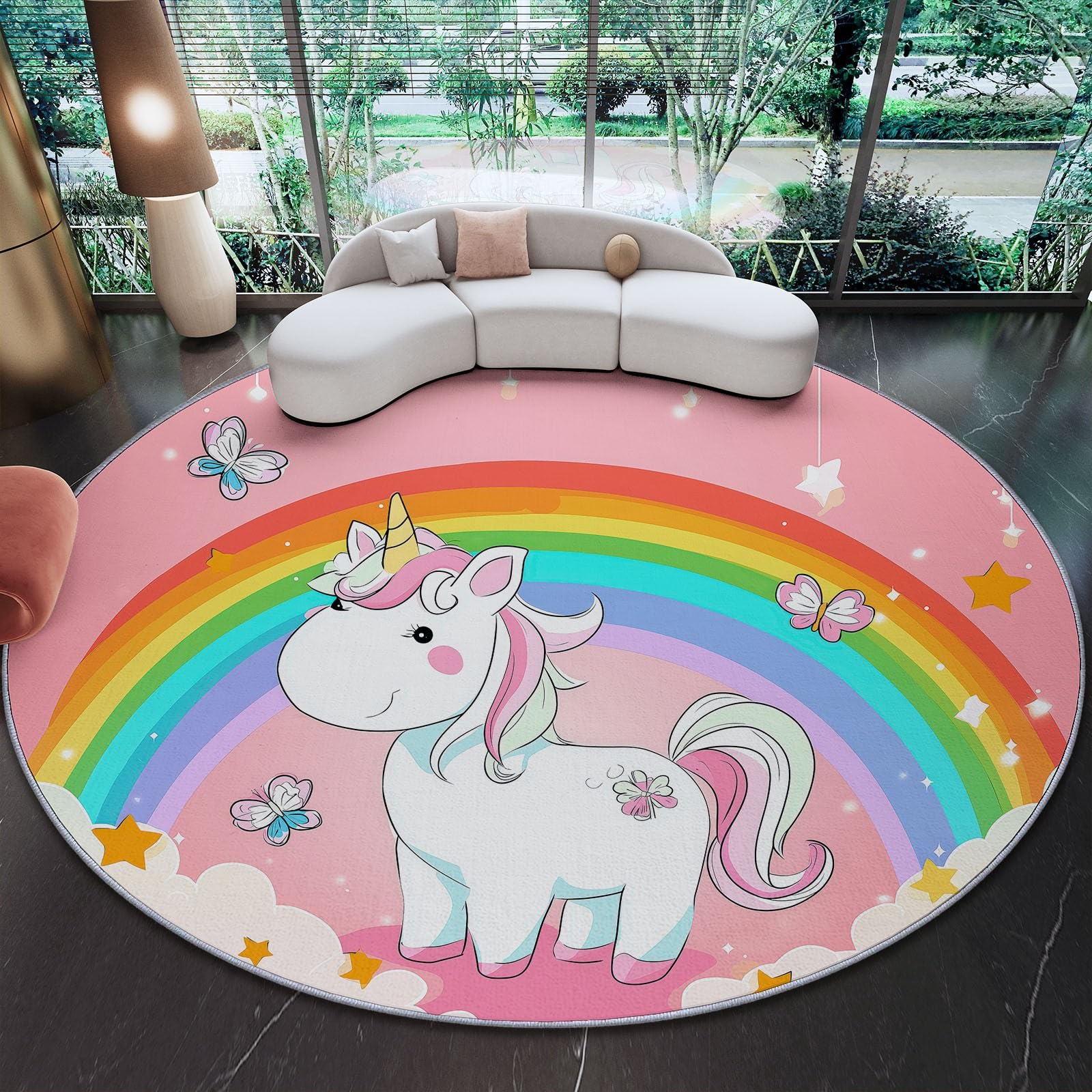 Tapis moderne rose rond doux tapis licorne durable