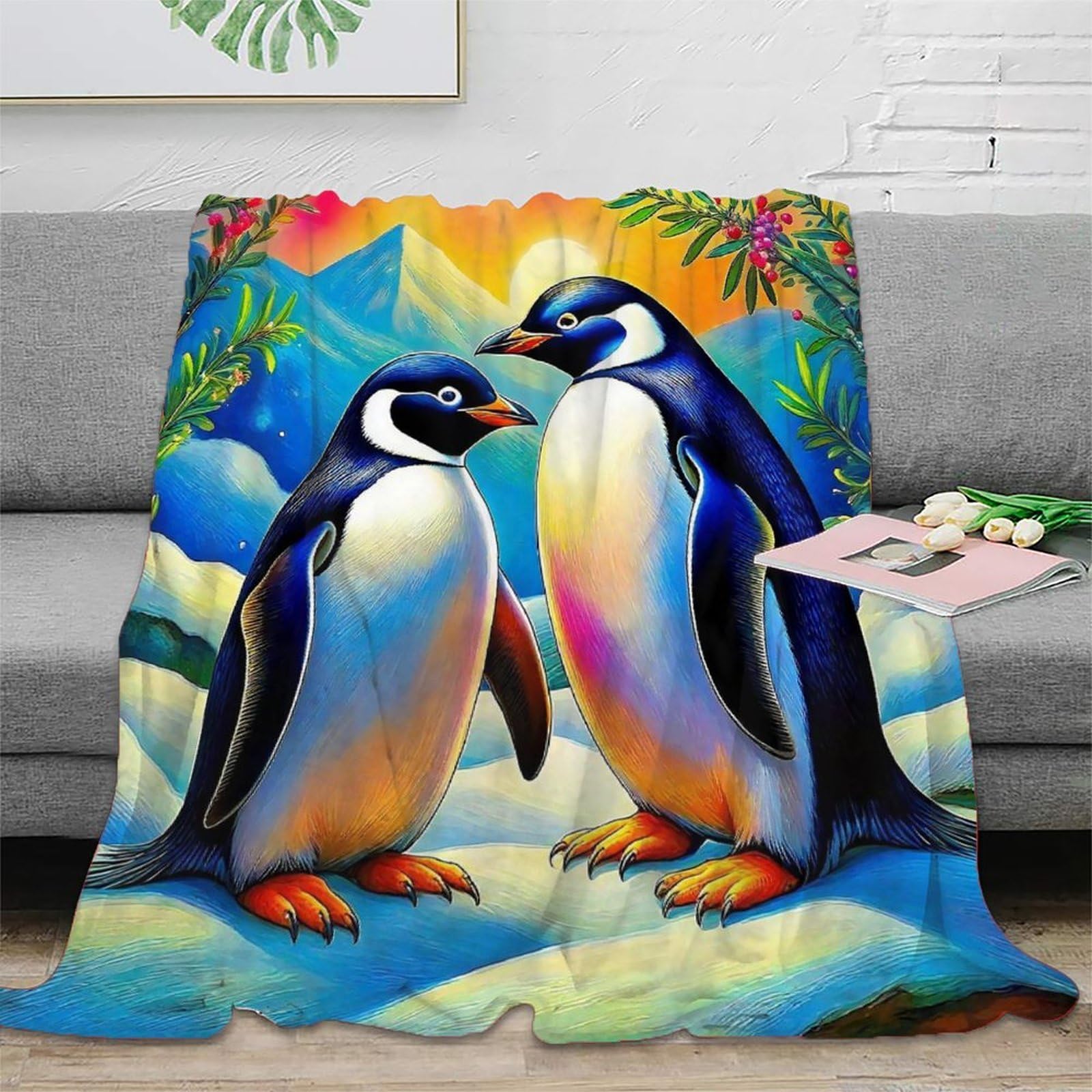 Couverture pingouin 3D en peluche microfibre luxe couvre-lit chaud 180x200