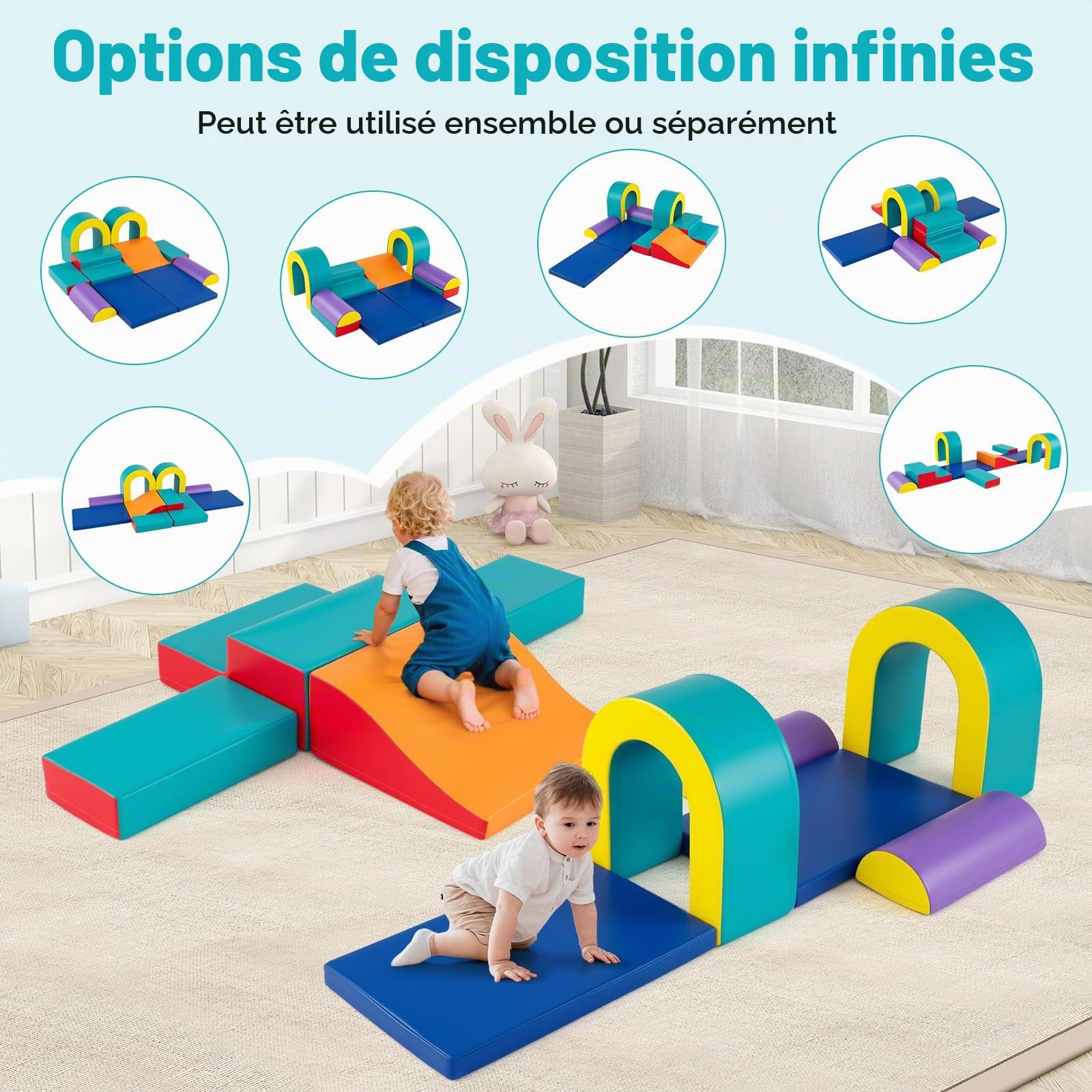 GOPLUS 10 PCs Parcours Motricité de Bébé Montesorri, Parcours Escalade en EPE avec Coutures Renforcées, Design Convertible pour Combinaisons Infinies, pour Tout-Petit Garçons Filles 1+ Ans (Vert)