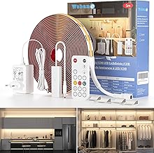 WOBANE COB LED Strip 5 m 24V, Dimmable LED Strip with Remote Control, CRI 90+, Adhesive High Brightness LED Strips with Plug for Kitchen, Bedroom, Wardrobe, Shelf, Mirror, Neutral White 4000K