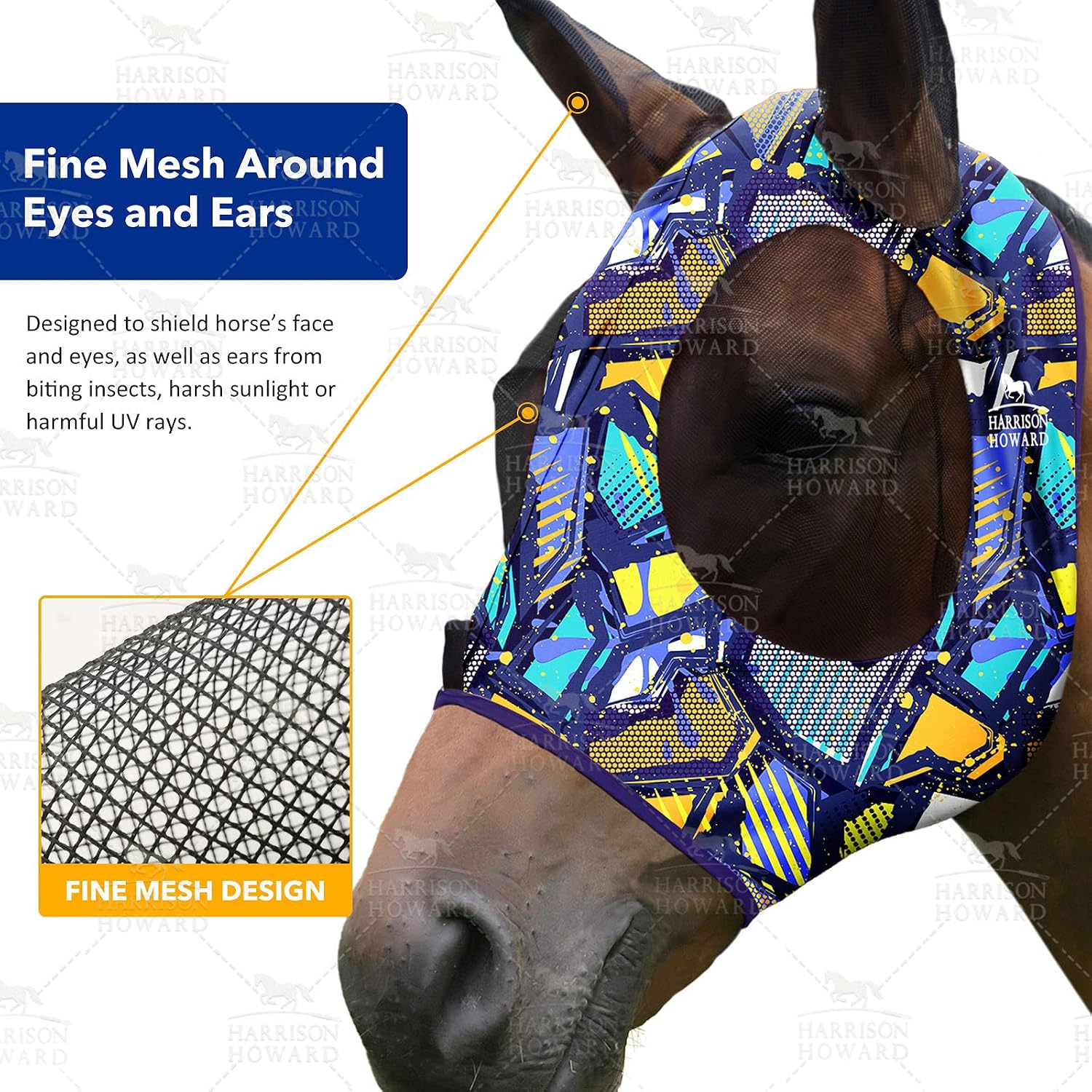 Harrison Howard Elasticity Horse Fly Mask Superb Comfort with UV Protection Standard Horse Fly Mask for Horse-Graffiti Mix (L; Full Size) - Image 4
