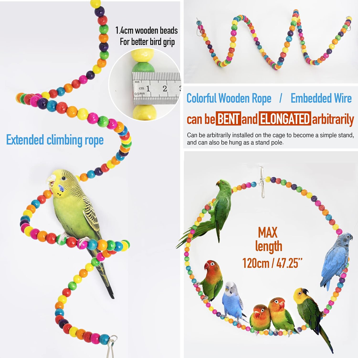 Bird Parakeet Cage Accessories Toys, Bird Swing Chewing Hanging Colorful Toys Climbing Ladder for Conures,Budgies,Cockatiels,Lovebirds 8+3+4PC