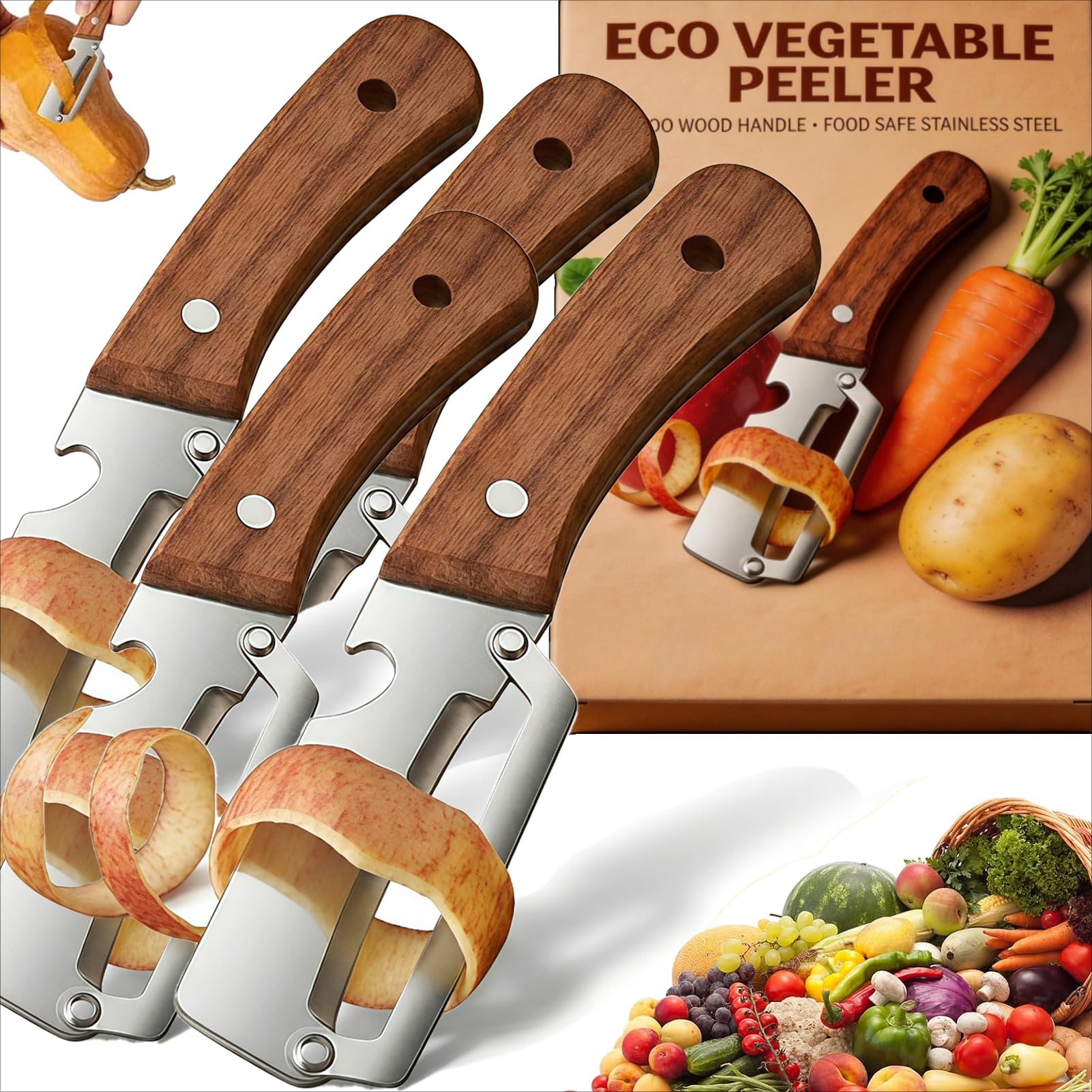 Zero Snag Wooden Peeler, 2027 New Premium Stainless Steel Blade Non-Slip Multifunctional Vegetable Peeler for Apple, Potato, Pumpkin, Papaya (1Pcs) — view 8