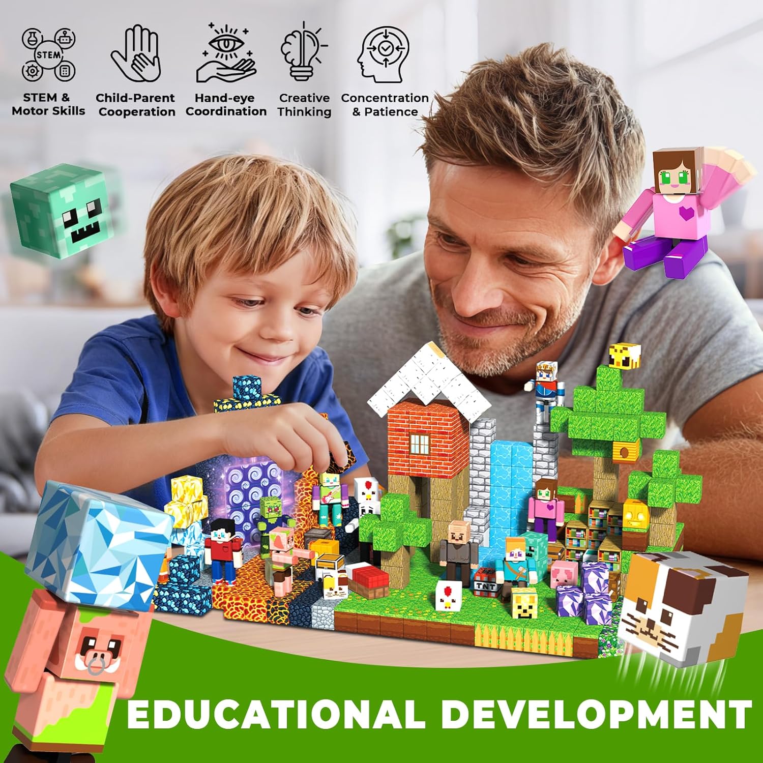 494 Pcs Magnetic Blocks with 20 Pcs Action Figures - Magnetic Building Blocks for Kids Ages 4-6-8