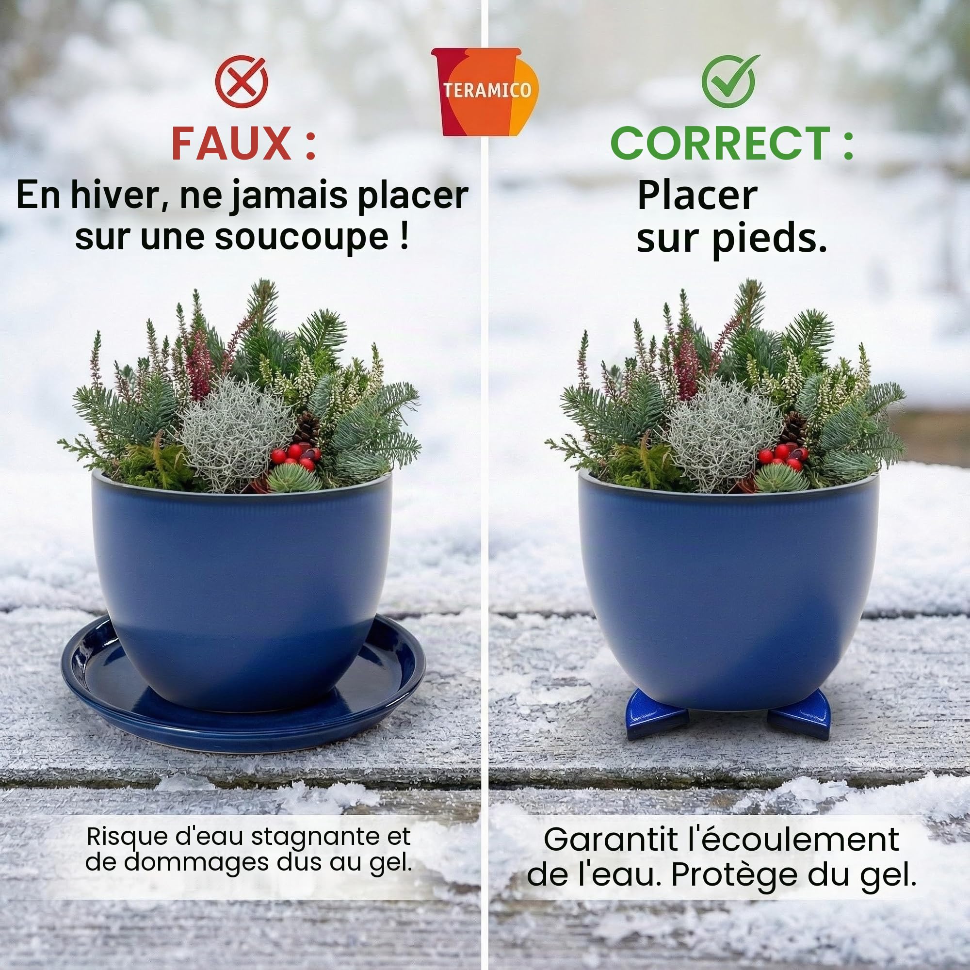 teramico Abreuvoir pour Oiseaux/Assiettes/Soucoupe pour Pots de Fleurs en grès émaillé en grès Bleu, Blanc, Anthracite, 24 cm à 42 cm, résistant au Gel (40 cm, Bleu Roi)