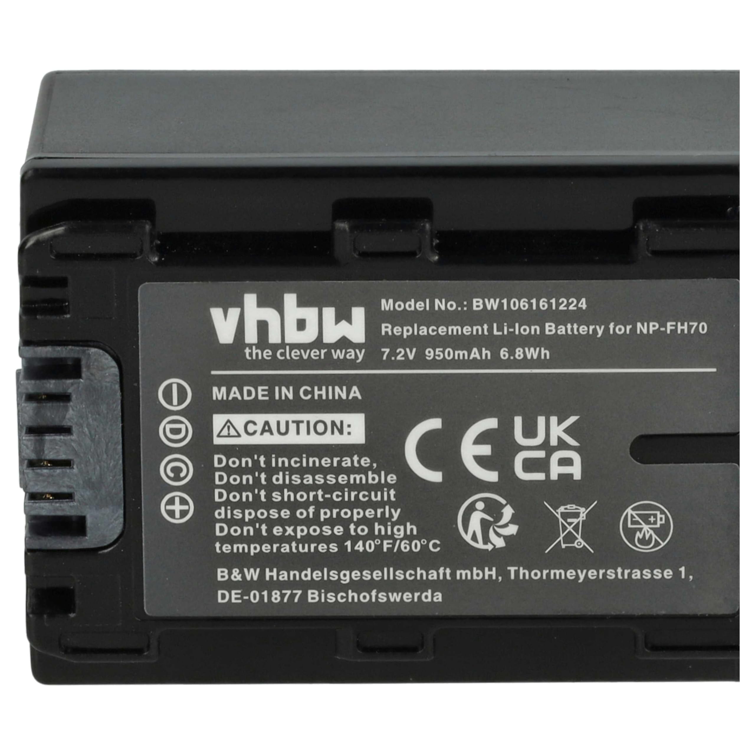 vhbw 2 x bateria kompatybilna z kamerą wideo Sony DCR-SR37, DCR-SR36(E), DCR-SR37E (950 mAh, 7,2 V, Li-Ion) + chip informacyjny
