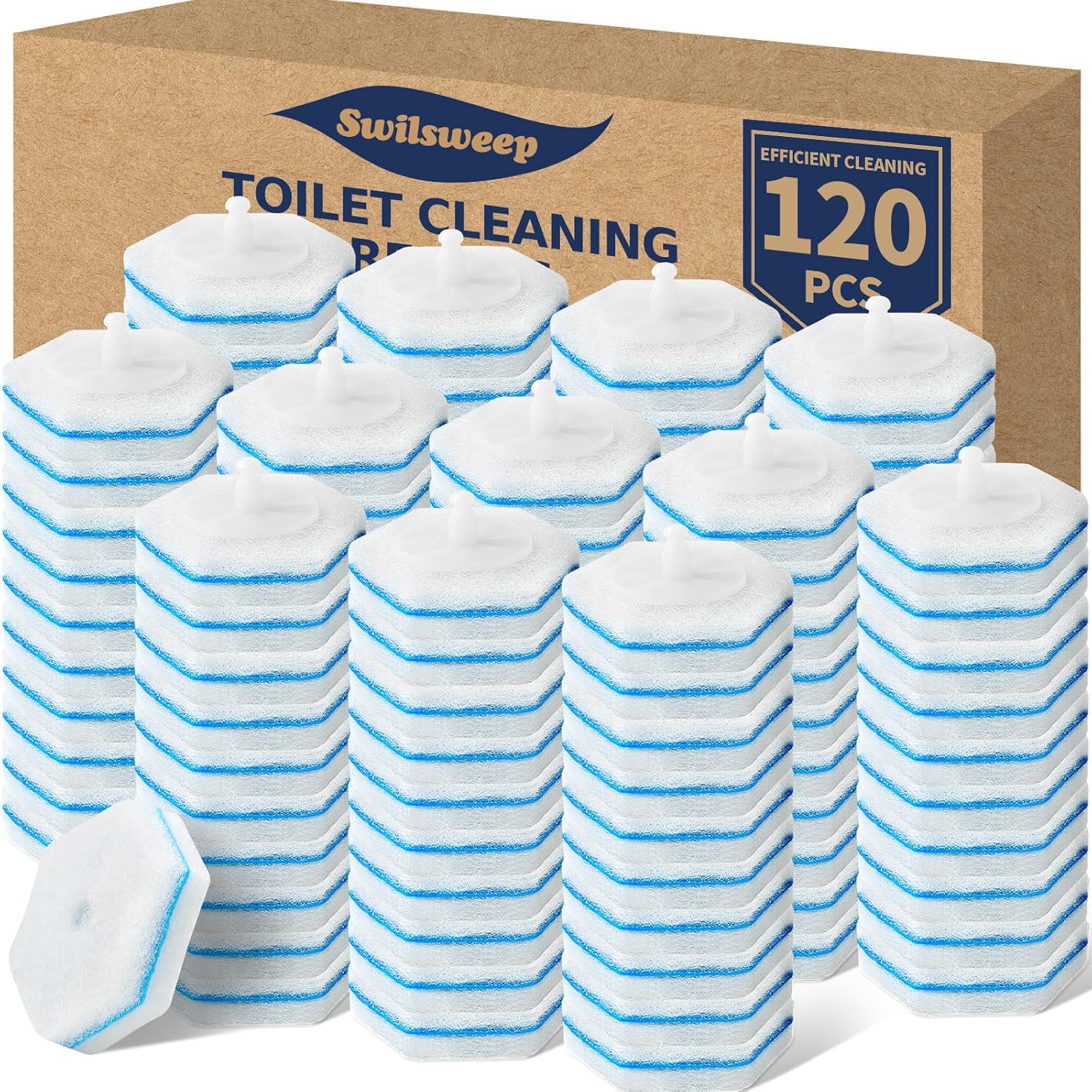 120 Count Toilet Bowl Wand Refills, Disposable Toilet Cleaner Refills, Disposable Wand Heads Compatible with Clorox and The Most Toilet Brushes