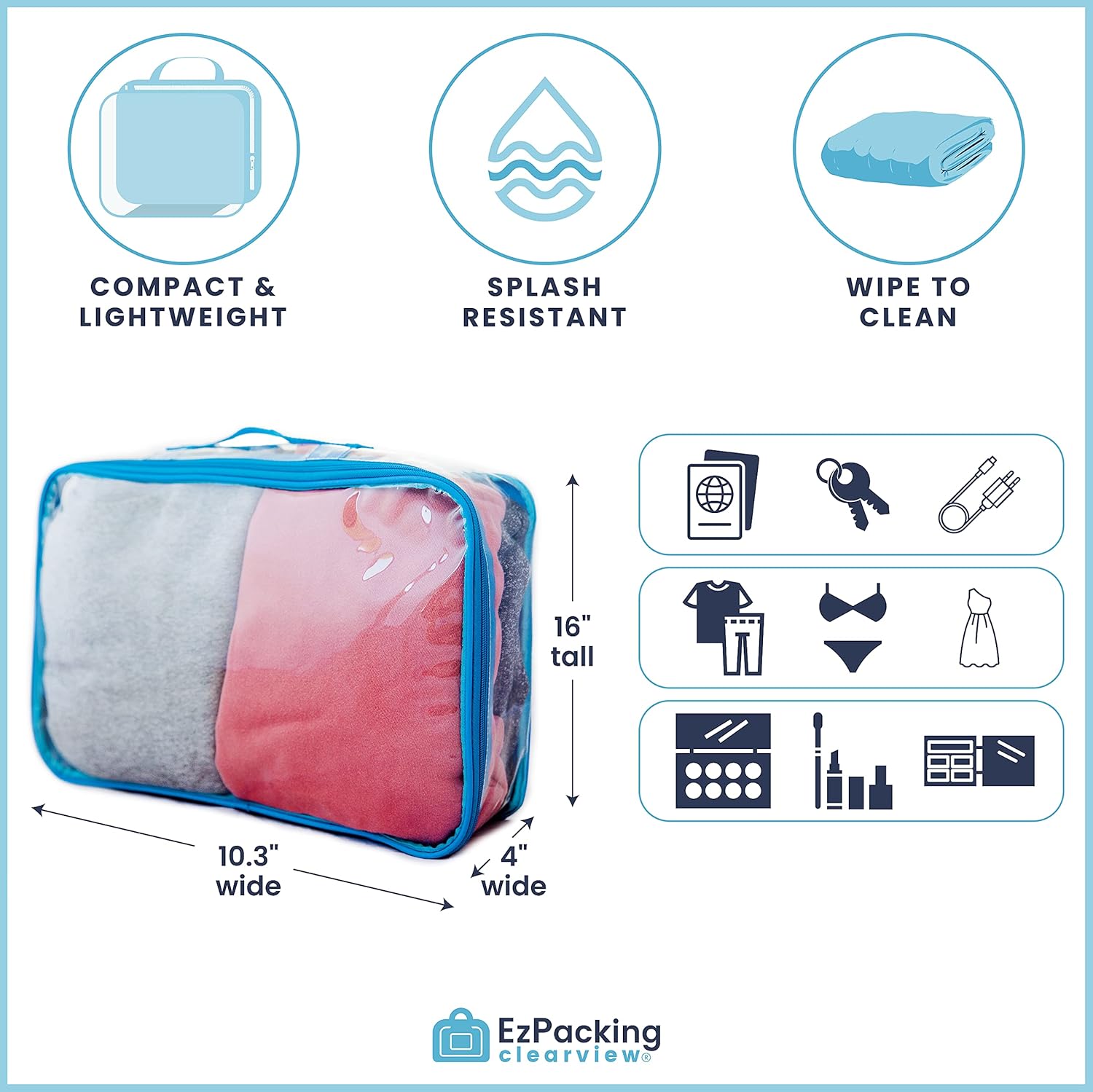 Large Clear Travel Packing Cube/See-Through PVC Organizer for Suitcase/Multipurpose Pouch w/Handle/Dress Shirts, Pants, Cashmere, Sweaters & Seasonal Linen Storage Protection (Royal Blue)