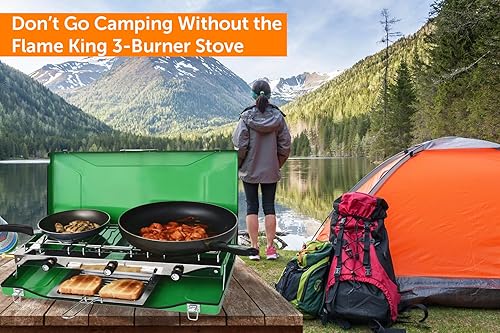 Miniatura 2 de Flame King YSNBBQ-136M - Parrilla portátil de 3 quemadores con bandeja para tostadas, ideal para cocinar al aire libre, mochileros, compatible con