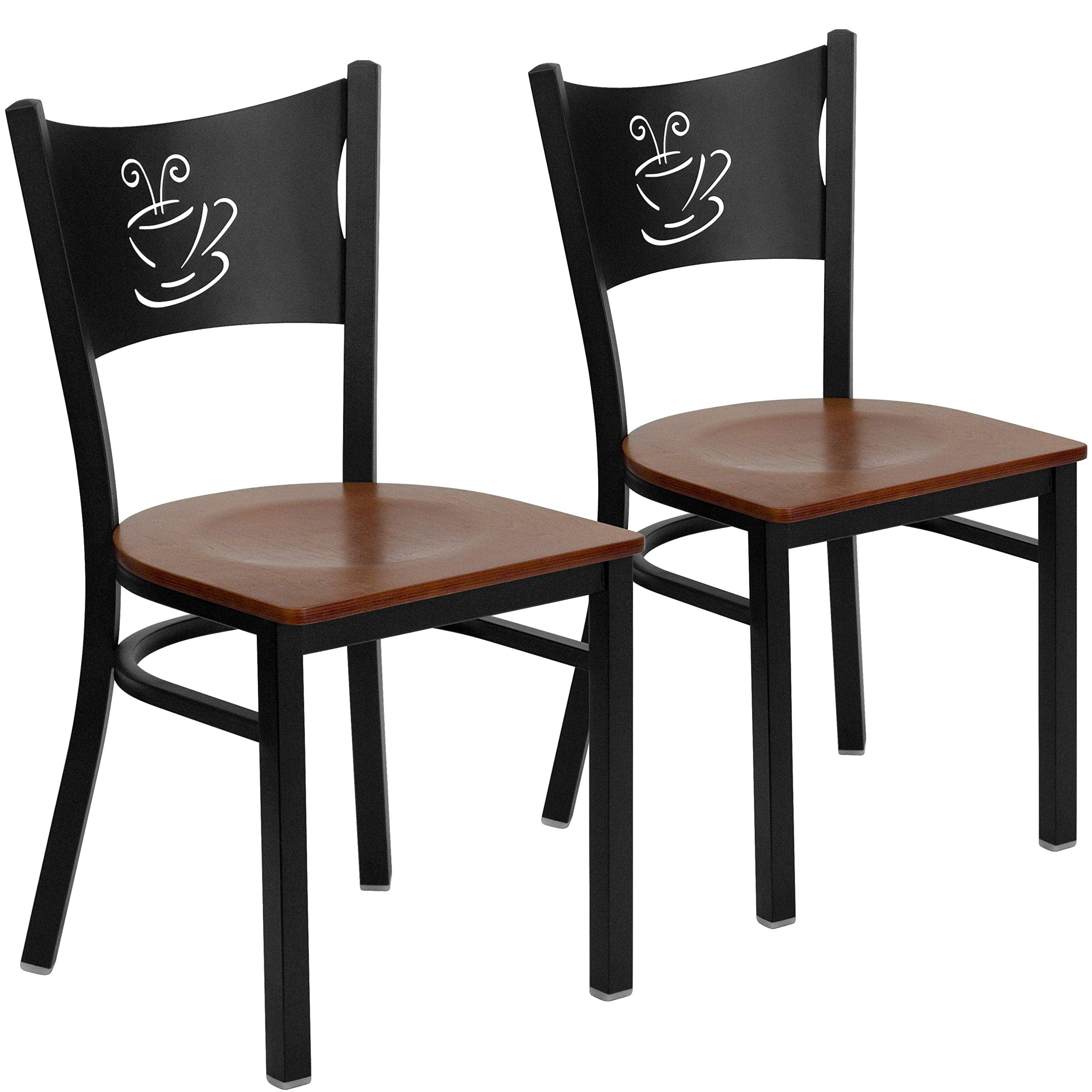 Flash Furniture Cherry Wood Seat/Black Metal Frame / Set of 2 / Contemporary Chairs