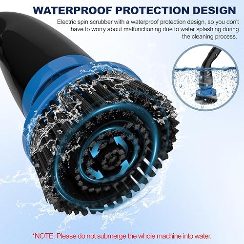Miniatura 4 de Limpiador eléctrico giratorio, cepillo de limpieza inalámbrico con 4 cabezales de cepillo reemplazables y mango de extensión ajustable, limpiador de