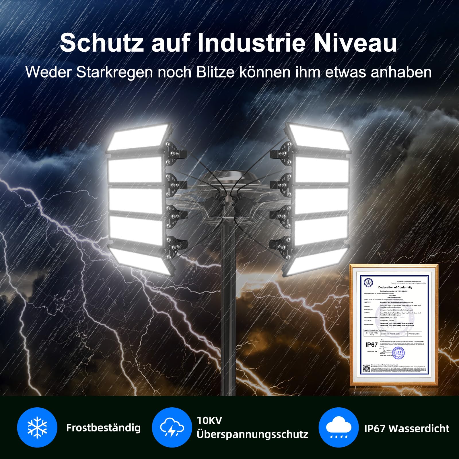 500W LED Strahler Außen, Kaltweiß 6500K 70000LM Scheinwerfer Aussen, IP67 Wasserdicht Außenstrahler, LED Flutlicht Verstellbarer 180° Halter für Garten Garage Sportplatz