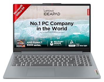 Lenovo IdeaPad Slim 3 Ryzen 7 5825U 15.6" (39.6cm) FHD Thin and Light Laptop (16GB RAM/512GB SSD/Integrated AMD Radeon Graphics/Windows 11/ Office 2024/Grey/1.6Kg), 82XM01CBIN