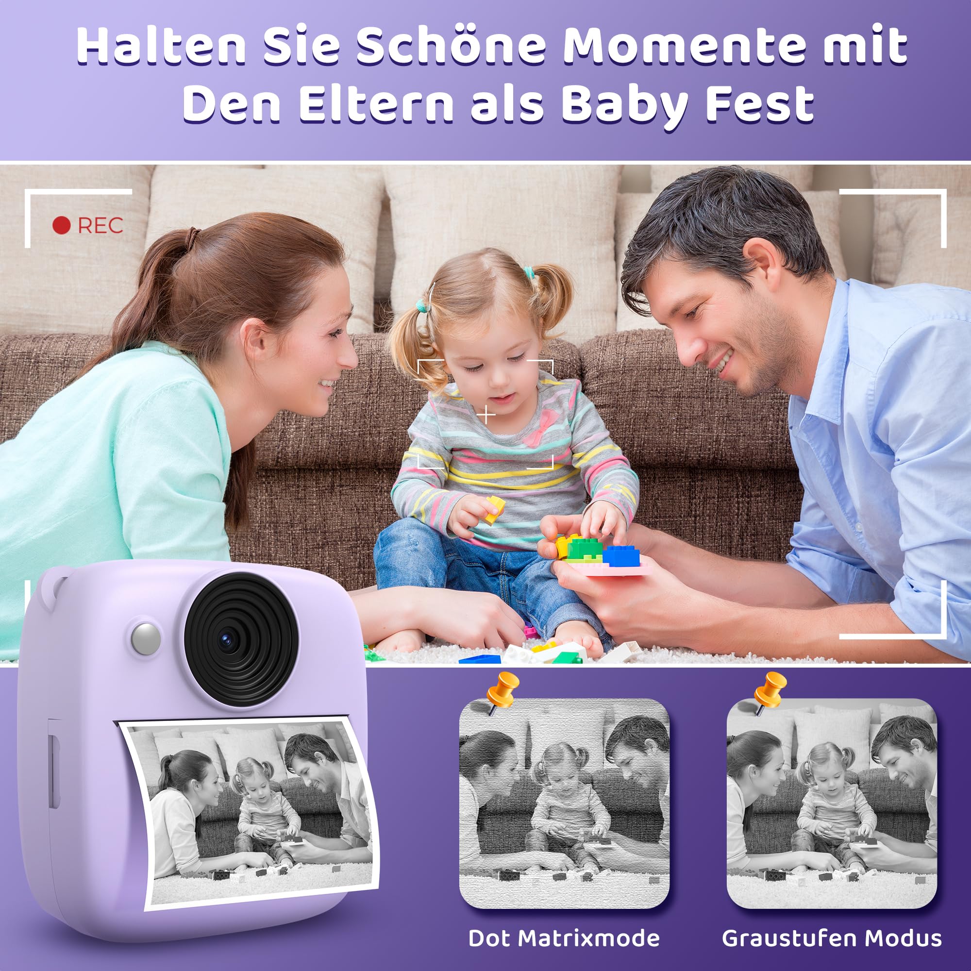 Kamera Sofortbildkamera, Kamera mit Karte & 4 Bände Druckpapier, 48MP Sofortbildkamera mit 1080P Digitalkamera für, Geschenke für Mädchen und Jungen von 3 bis 12 Jahre
