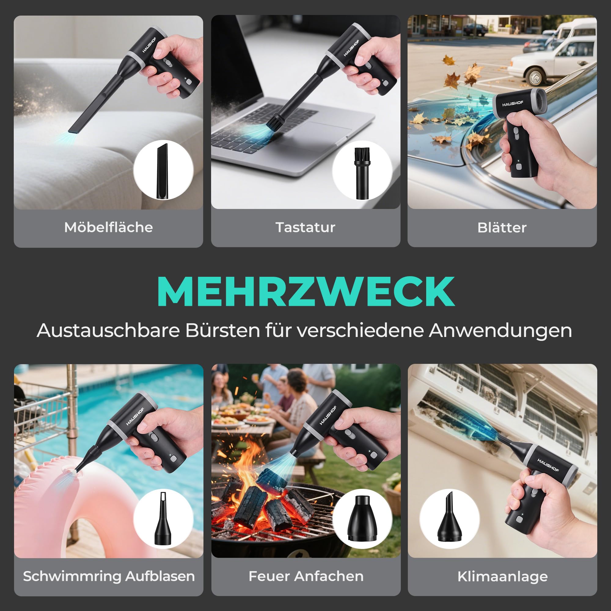HAUSHOF Mini Elektrische Staubgebläse, Stufenlose 110000 RPM Air Duster, 235g USB-C Wiederaufladbares PC Reinigungsset, Leicht & tragbar Staubbläser für Tastatur, Auto, Sofa, Outdoor,Schwimmring