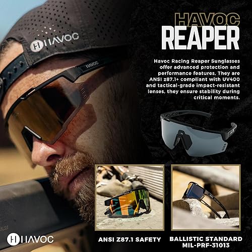 Miniatura 2 de Havoc Racing Reaper - Gafas de sol de seguridad Z87+, protección UV400 de grado táctico, persianas antisudor