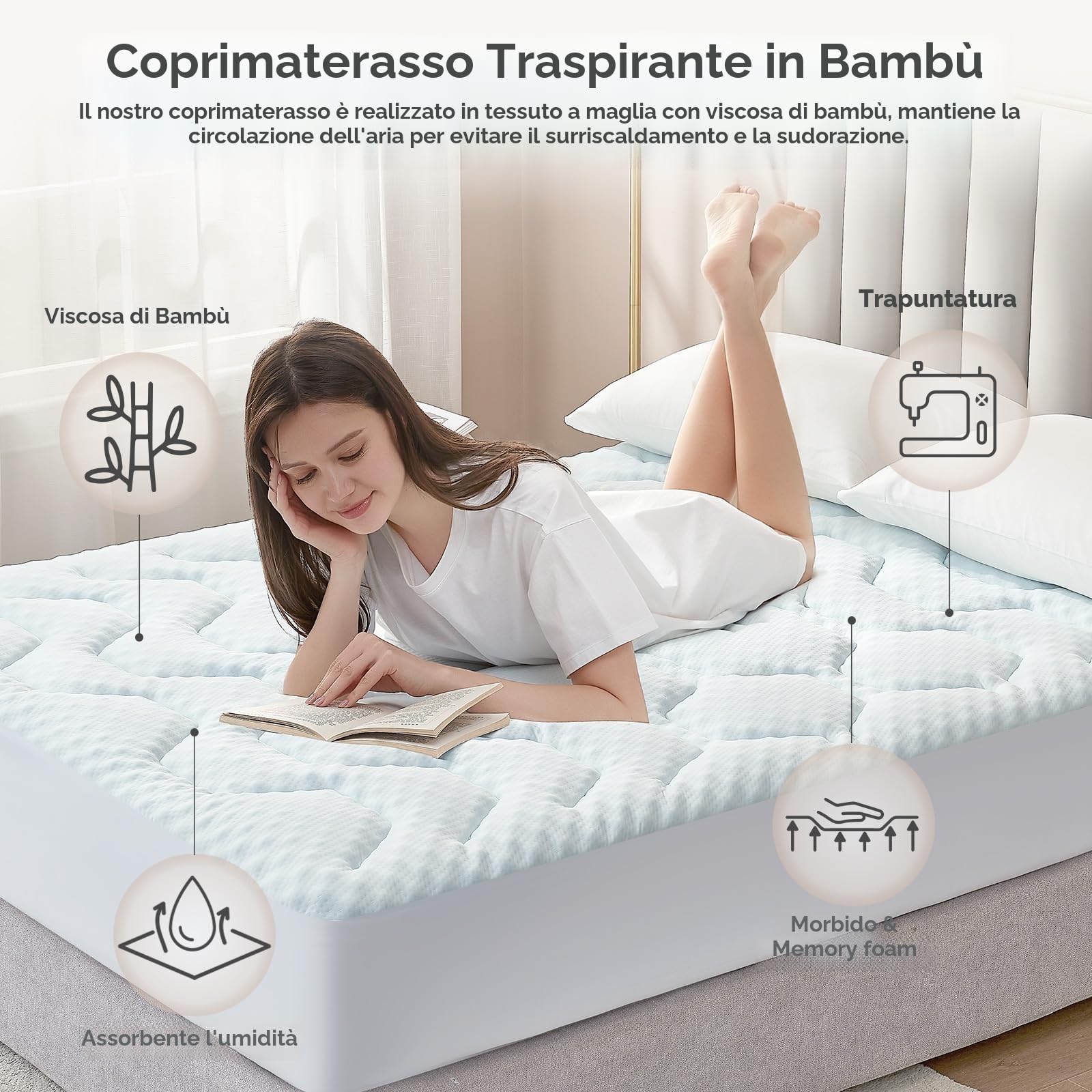 EHEYCIGA Topper Matrimoniale 160x190, Memory Foam Coprimaterasso Respirabile con Tasca Extra Profonda, Bianco
