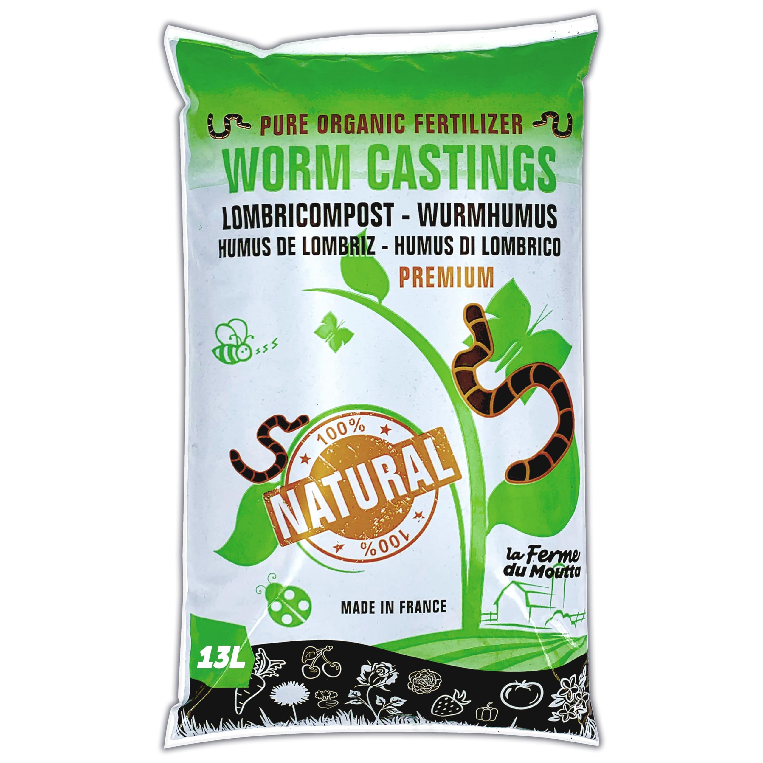 Moutta | Lombricompost sac de13 litres : Amendement 100% naturel extra-pur issu des vers de terre. Direct Ferme