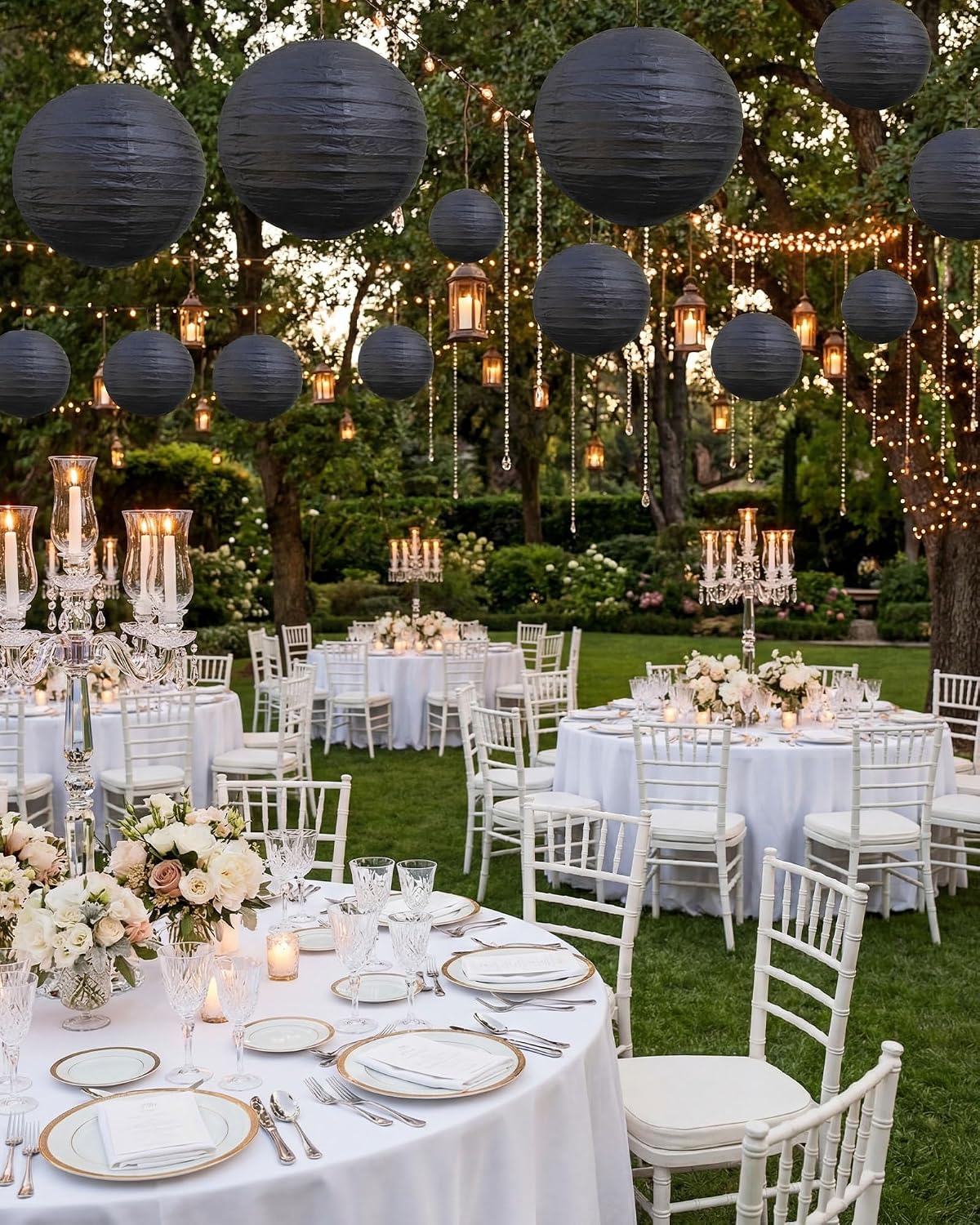 Treela 48 Pcs Paper Lanterns Party Decorations Chinese Round Paper Decor 4/6/8/10 Inch Asian Hanging Lamps Decorative for Graduate Wedding Birthday Party Bridal Parties Supplies(Black)