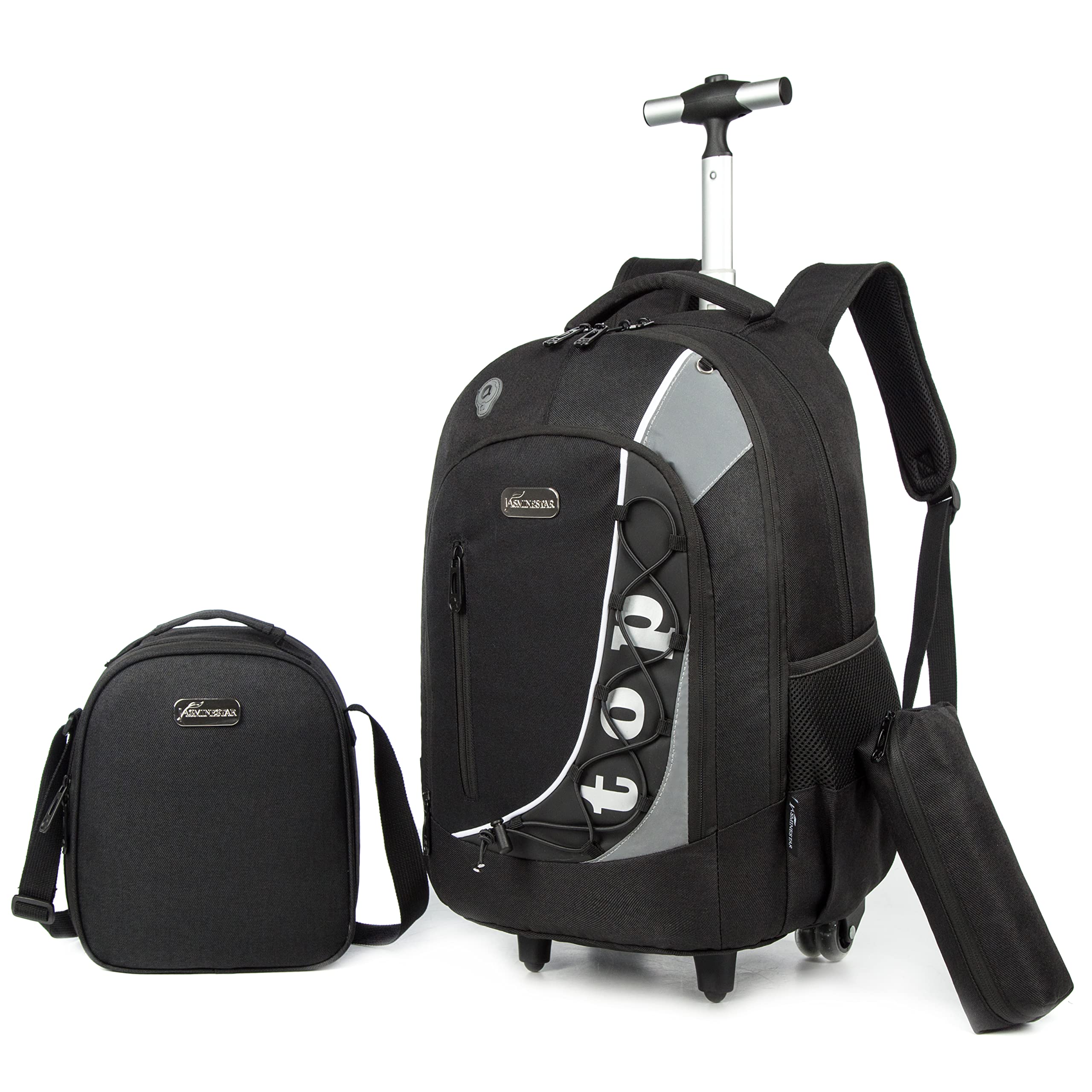 MOHCORolling Backpack 18inch with Lunch Bag and Pencil Case Wheeled School Bookbag for Boys and Girls