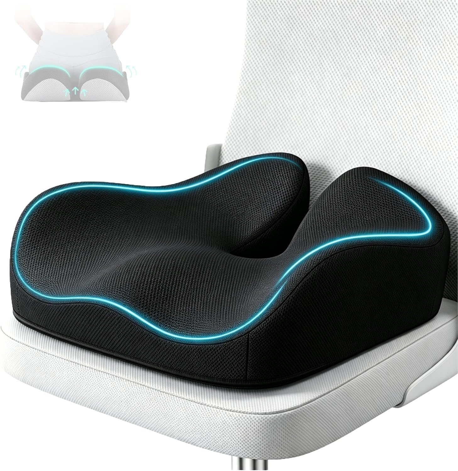 CXC Tailbone Pain Relief Seat Cushion, Coccyx Memory Foam Cushion for Sciatica & Pressure Relief, Ergonomic Seat Pad for Office Chair, Car & Wheelchair, Non-Slip (Black - Breathable Mesh)