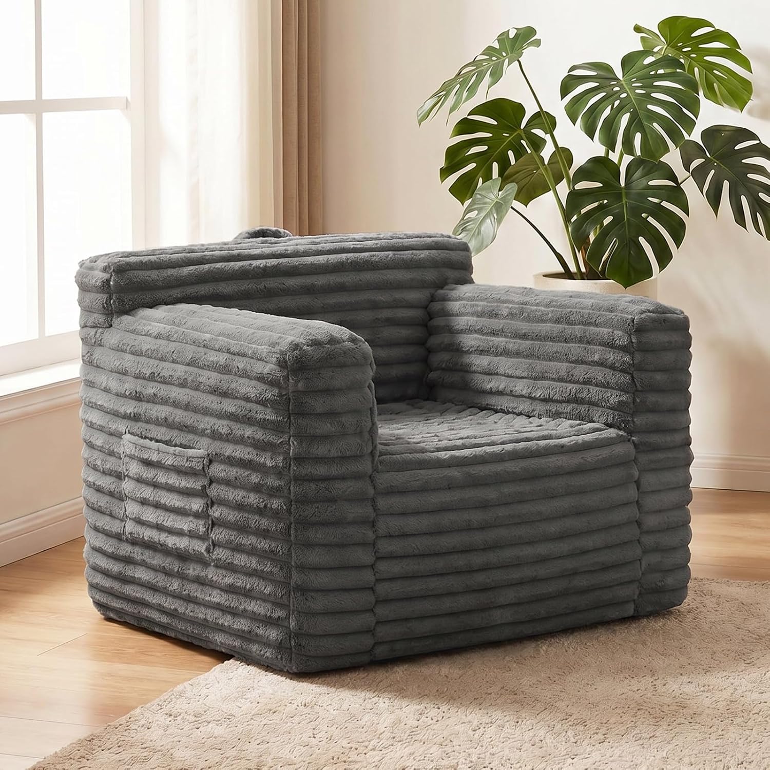 Tiita Adult Bean Bag Chair, Boneless Foam Chair with Armrests, Dark Grey
