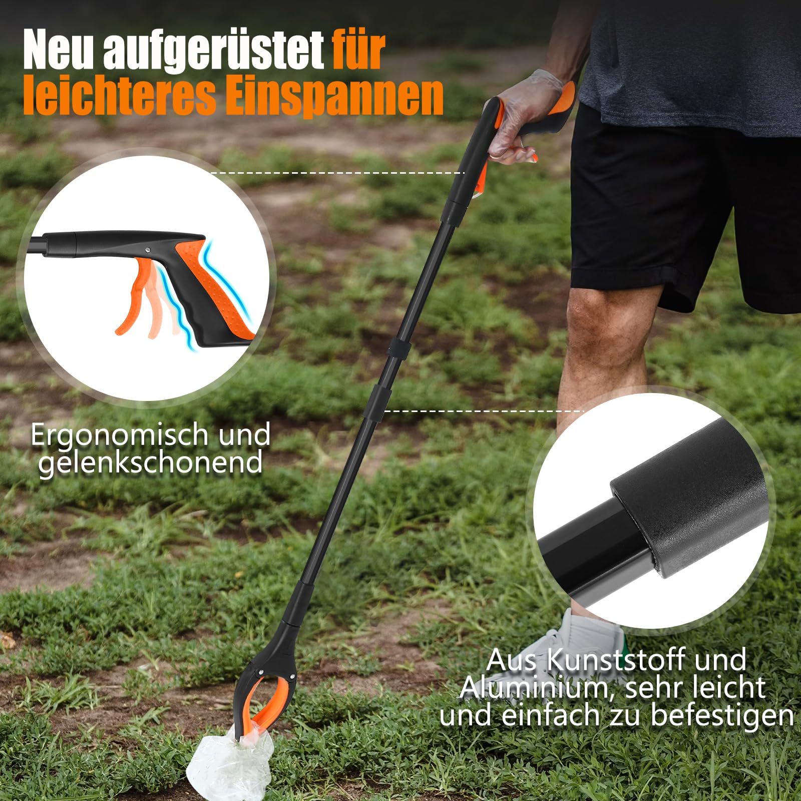 Angooni 2 Stück Müllzange Greifzange 100 cm, 80 cm - Faltbare Müllgreifer - Drehbar Greifzange für Senioren - Greifer Kinder - Greifzange für Müll mit Starkem Griff Magnetische Spitze