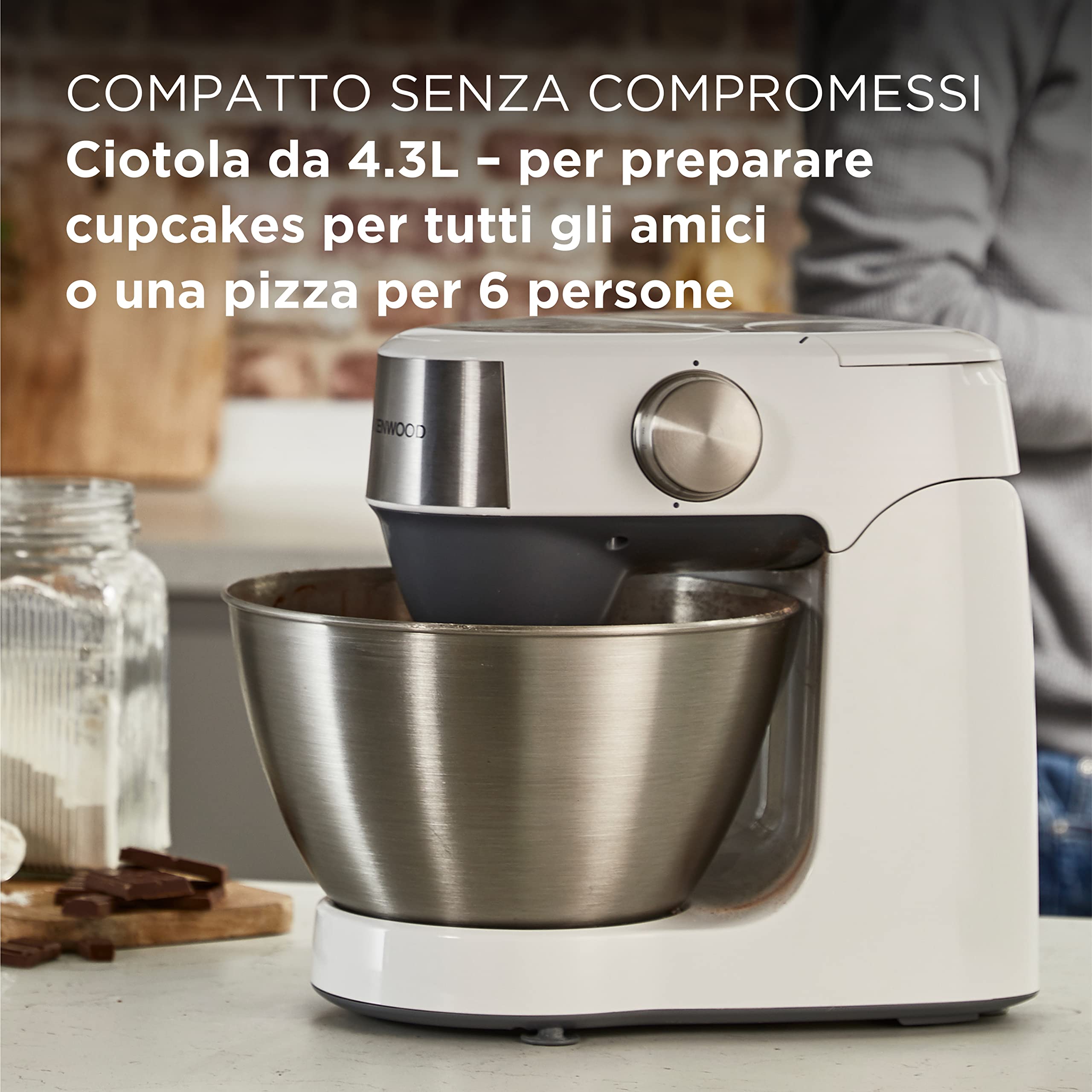 Kenwood Prospero+ KHC29.A0WH - Robot da cucina, ciotola in acciaio inox da 4,3 l, 1000 Watt, con set da pasticceria da 3 pezzi, bianco