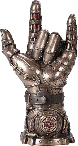 Veronese Design Escultura de resina Steampunk Guantelete de amor de 9 12 pulgadas, acabado de bronce fundido en frío