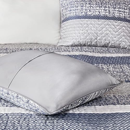 Miniatura 8 de Madison Park Juego de edredón Queen de jacquard lustroso y purpurina, conjunto de cubrecama para cama tamaño Queen  para todas las estaciones, juego