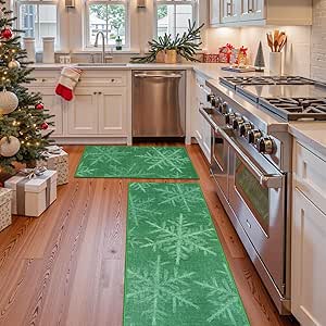 Merry Christmas Kitchen Mat, Xmas Tree Snowflake Kitchen Mats For - View #2