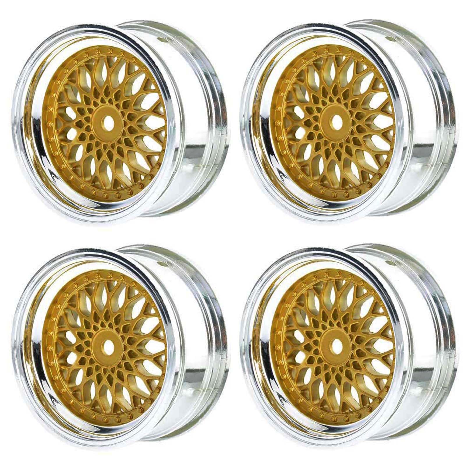 KEEDA RC Car Diameter 52 mm/2.05 Inch Plastic Rims 12 mm Hexagonal Wheels for 1/10 RC On Road Touring Racing Drift Car (Offset Depth 3 mm, Gold)