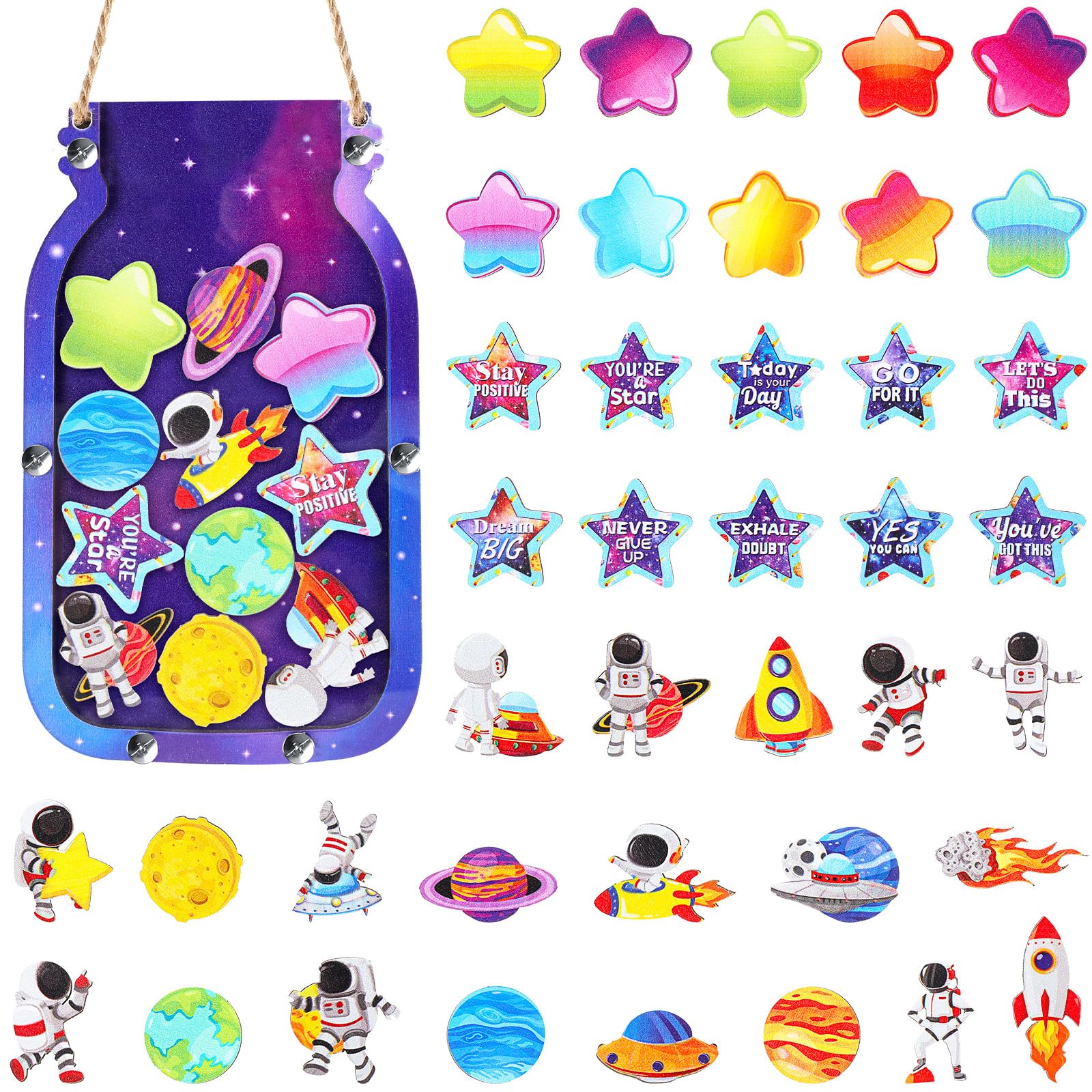 Treela Outer Space Reward Mason Jar for Kids Bulletin Board Reward Chart Galaxy Toddlers Potty Training Mason Jar Positive Behavior Chart for