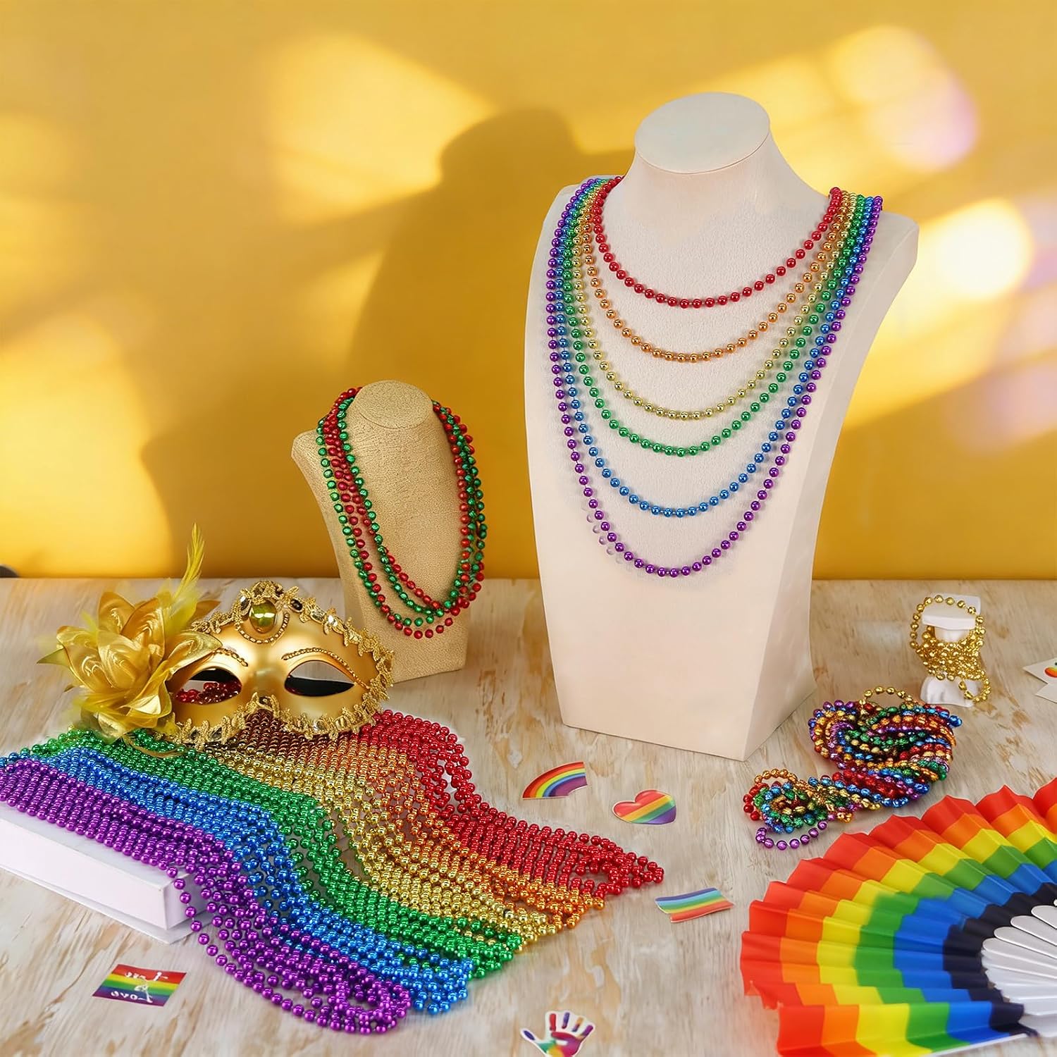 300PCS Pride Rainbow Beads Necklaces Bulk, 6 Colors 33inch LGBTQ Pride Accessories, Gay Lesbian Rainbow Necklace for Pride Month Parade Throws Party Favors Costumes Decor