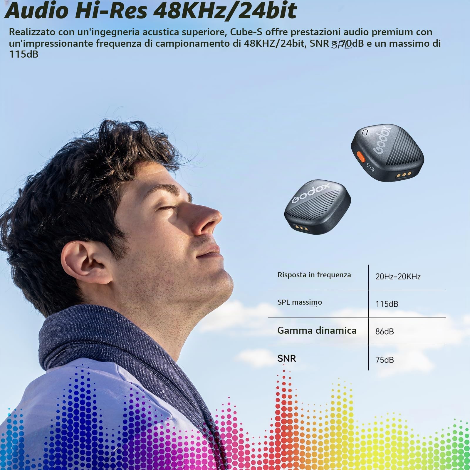 GODOX Cube-SC Kit2 Microfono Lavalier senza fili per iPhone 15 e Android,USB C,8H durata della batteria, 2.4G Wireless Mic, 300m (1000ft), Cancellazione del rumore con custodia di ricarica per Vloging