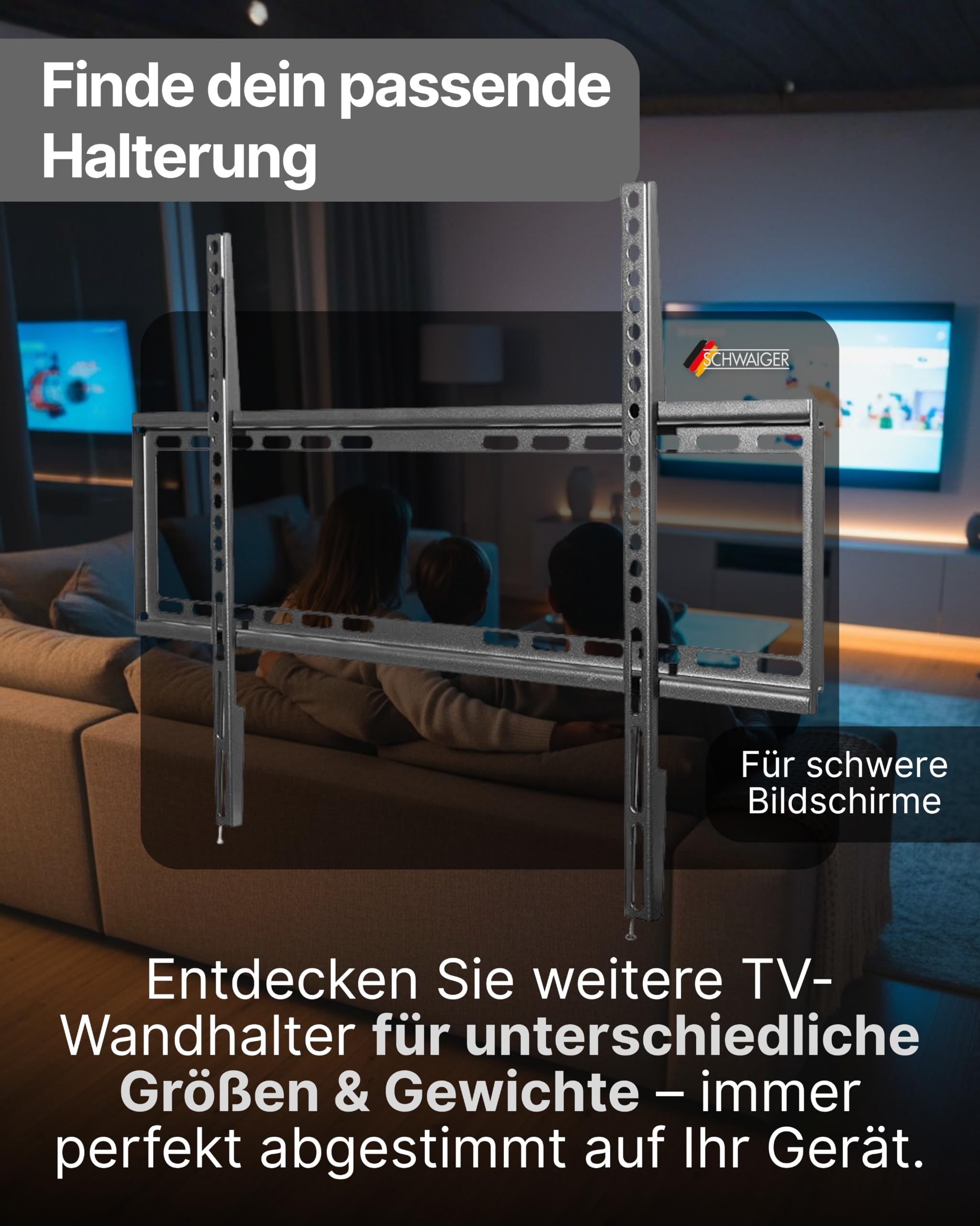 SCHWAIGER TV-Wandhalter I 13-43 Zoll Fernseherhalterung I neigbar, schwenkbar & drehbar I universelles Montageset für Flachbildschirme I TV-Halterung für Wohnwagen & Wohnmobil geeignet