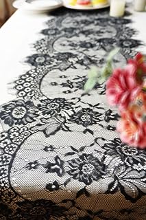 Letjolt 2-Pack Black Lace Table Runners 14x120in - Vintage Embroidered Doilies for Boho Weddings, Bridal Baby Showers, Easter Parties
