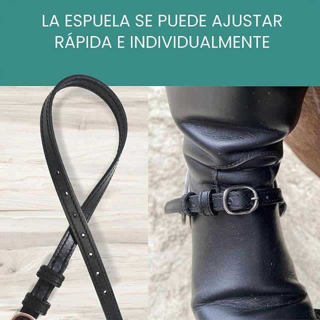 Foto 6 de 7 de Pferdelinis Correa de piel para espuelas (2 unidades, correa de repuesto para espuelas, tamaño ajustable