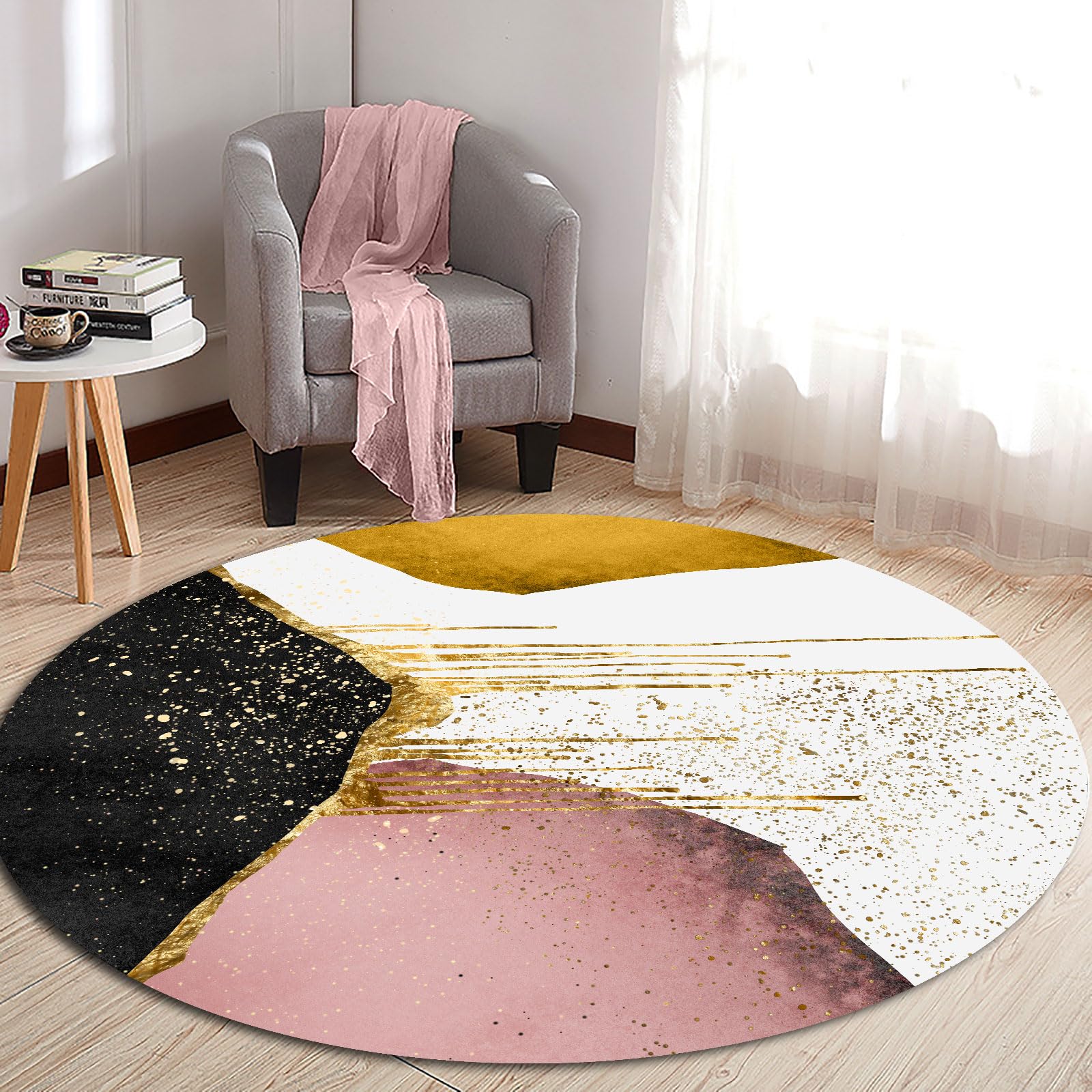 Tapis rond antidérapant motif abstrait 109 multicolore pour décoration intérieure