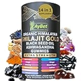 Organic Pure Himalayan Shilajit Gold Gummies for Men and Women, Black Seed Oil, Ashwagandha, Ginseng, Turmeric, Gokshura, Lion's None, Lab Tested,%75 Fulvic Acid, No Sugar Added, Halal, 90Gummy