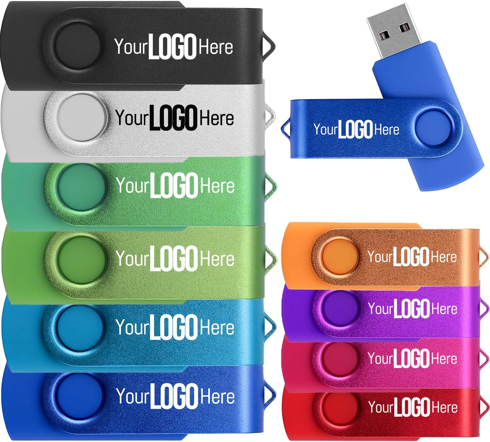 Custom USB Flash Drive 256MB 10 Pack, Customize USB Drives 256 MB Print with Logo Text or Image Customized Thumb Drives as Branded Favorsd, Branding Made with JBOS Personalized USB Sticks